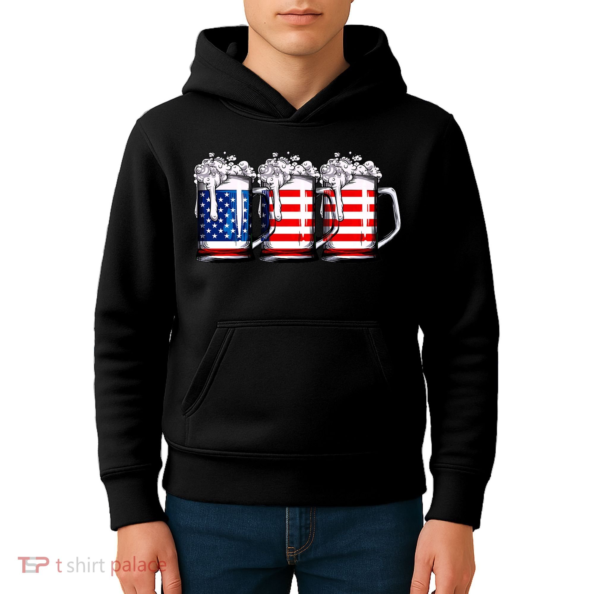 Beer American Flag 4th Of July Merica Drinking Usa Kids Hoodie