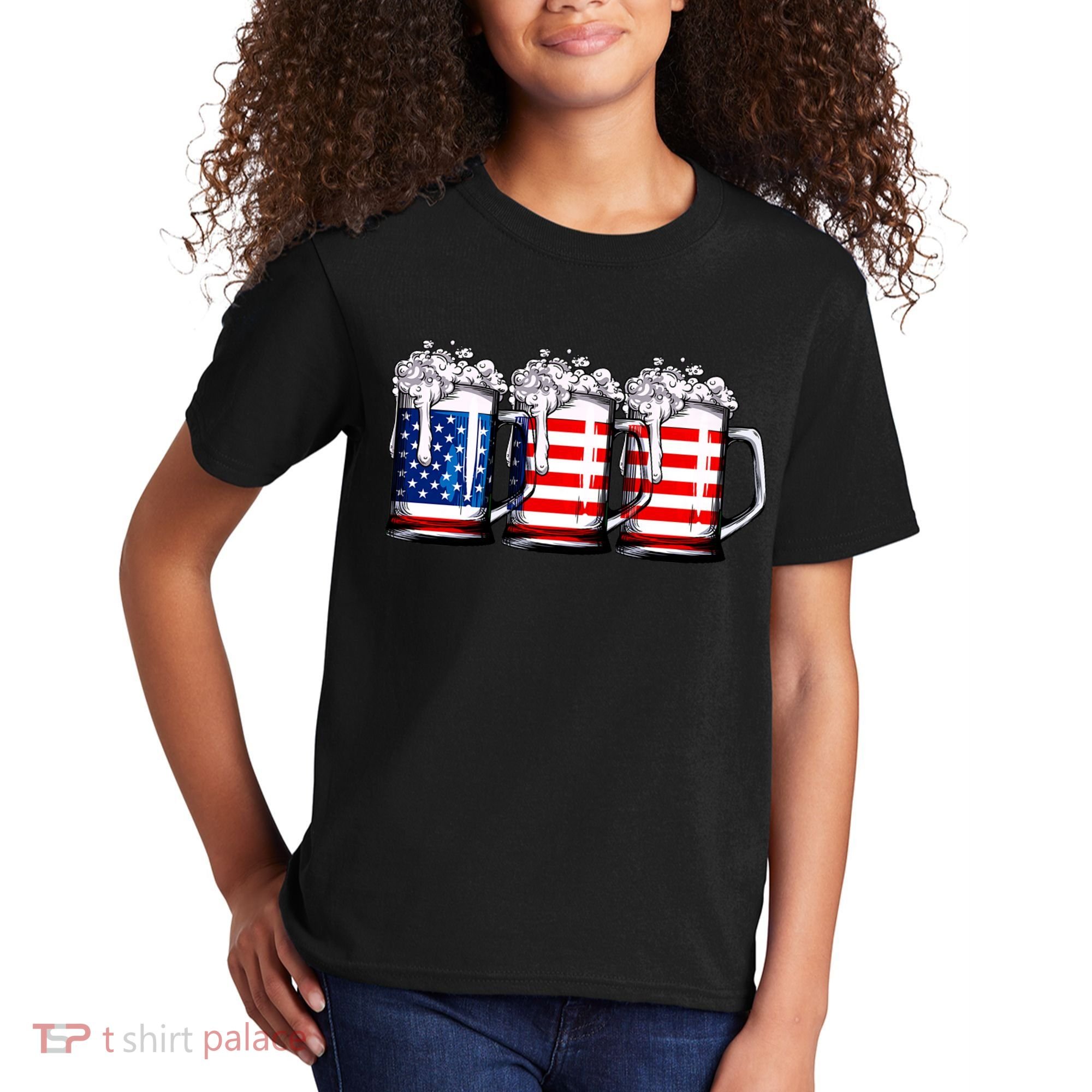Beer American Flag 4th Of July Merica Drinking Usa Kids T-Shirt