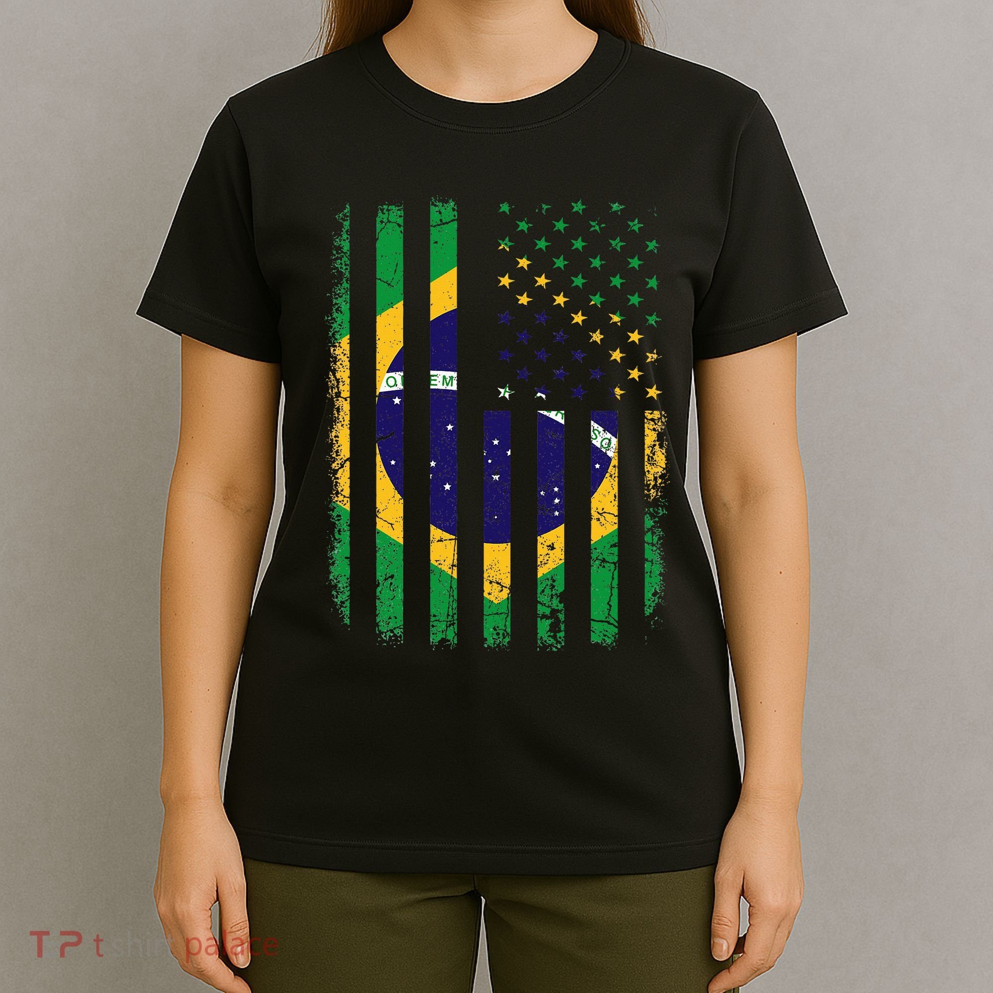 Brazilian American Flag Brazilian Roots Brazil America T-Shirt
