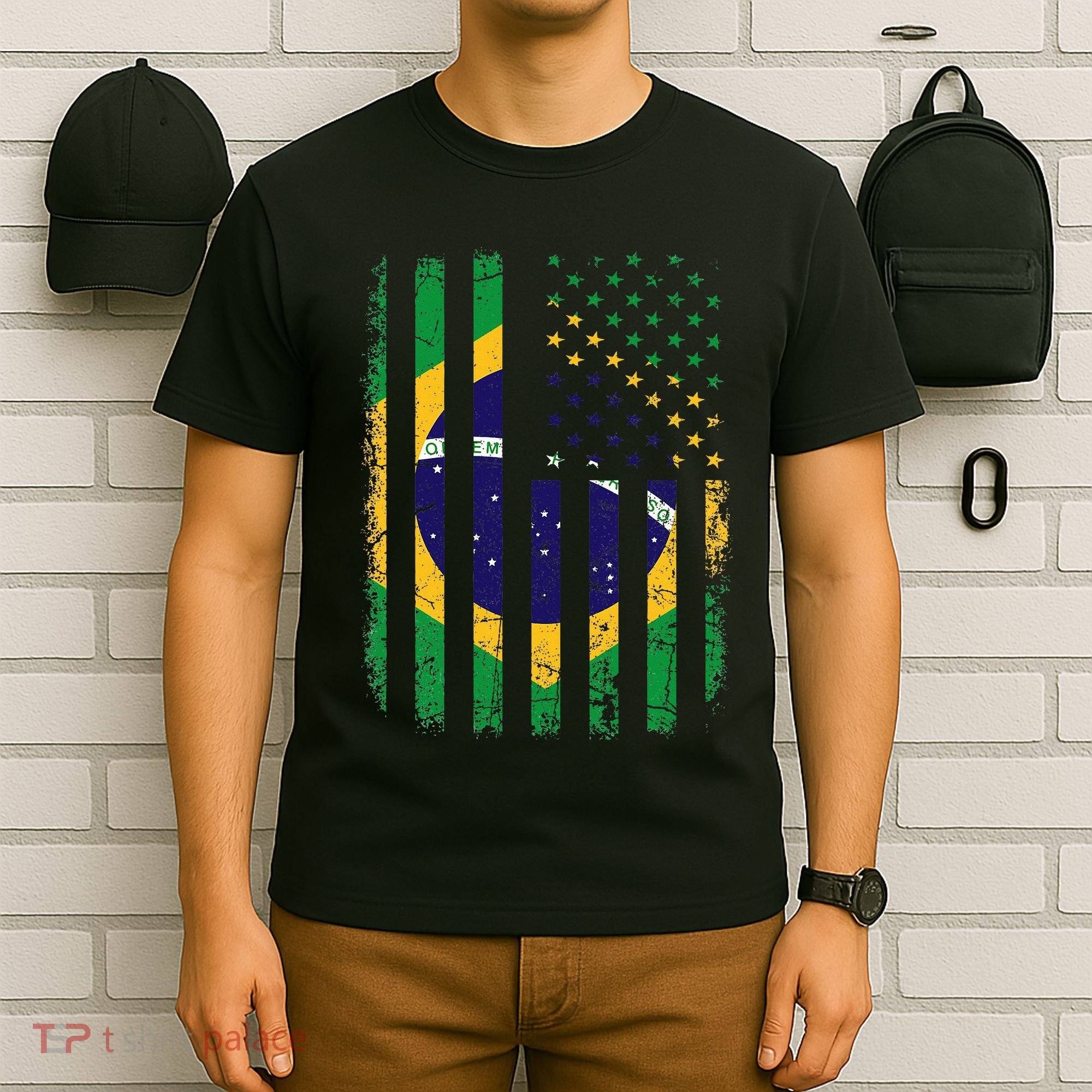 Brazilian American Flag Brazilian Roots Brazil America T-Shirt