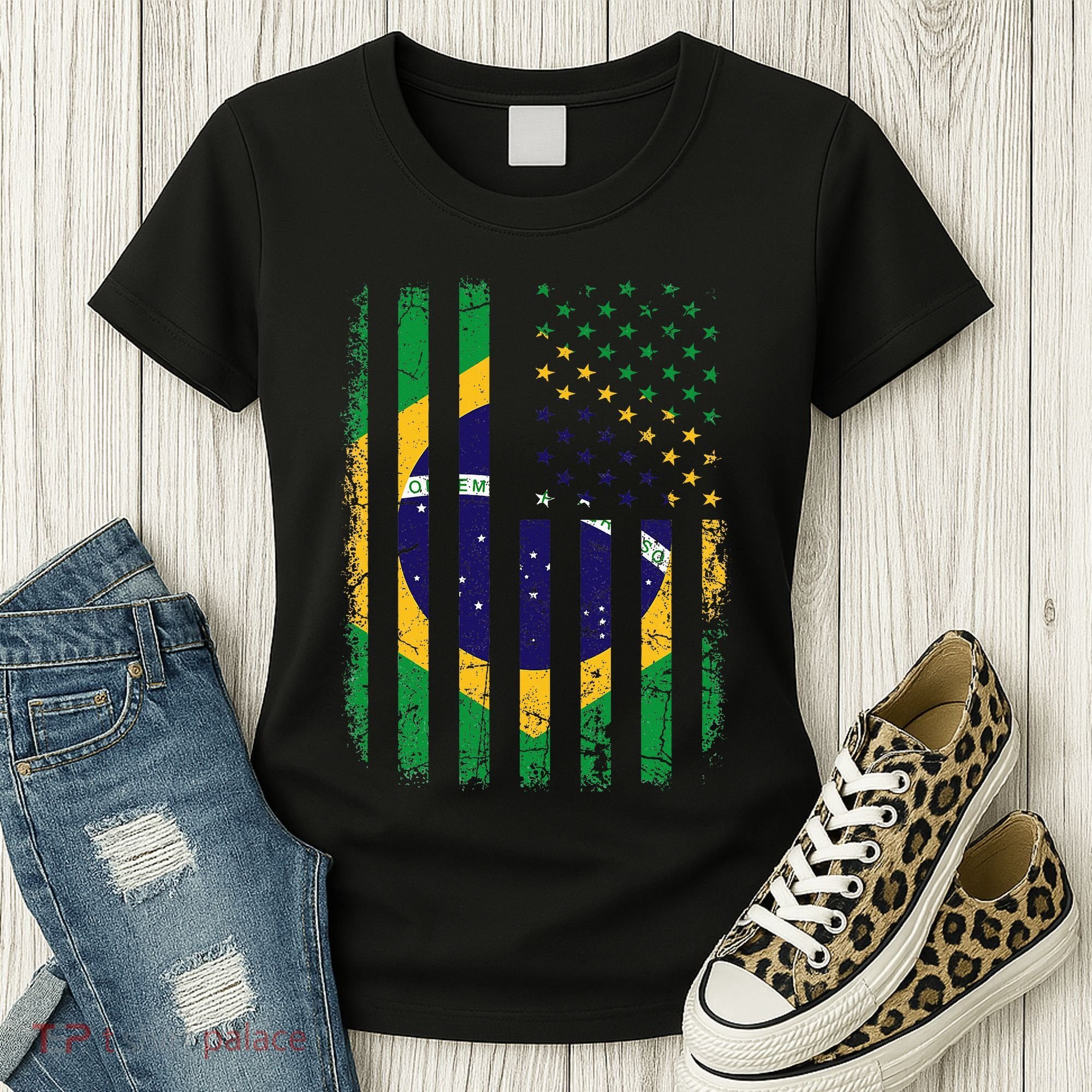 Brazilian American Flag Brazilian Roots Brazil America Women's T-Shirt