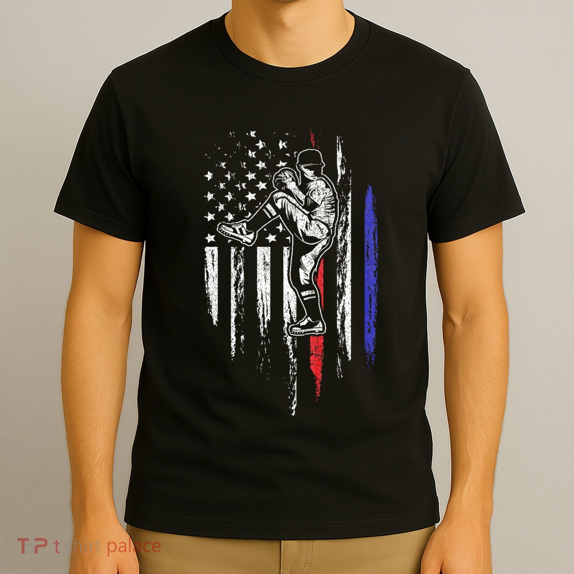 Baseball American Flag Pitcher Usa Pitching 4th Of July Gift T-Shirt