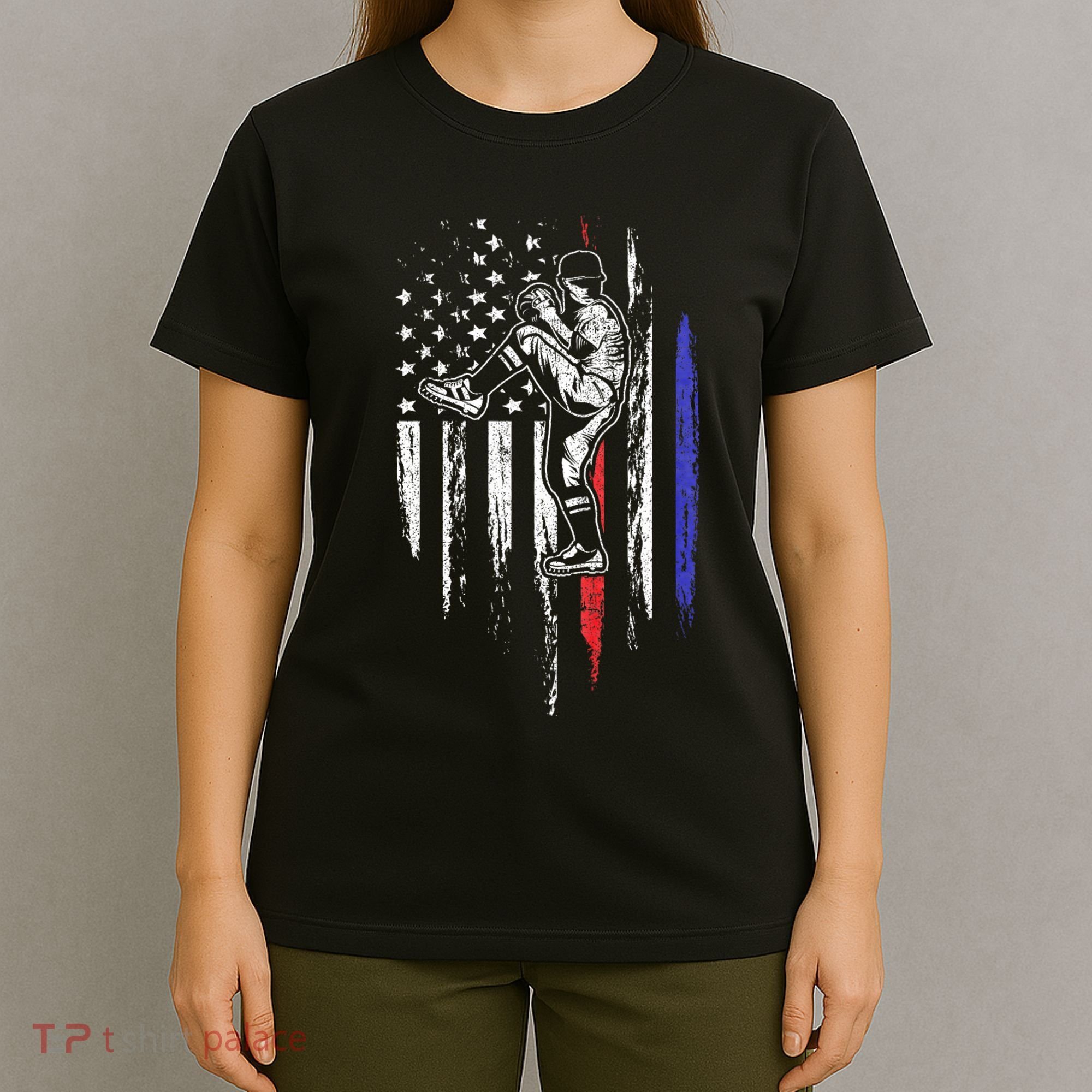 Baseball American Flag Pitcher Usa Pitching 4th Of July Gift T-Shirt
