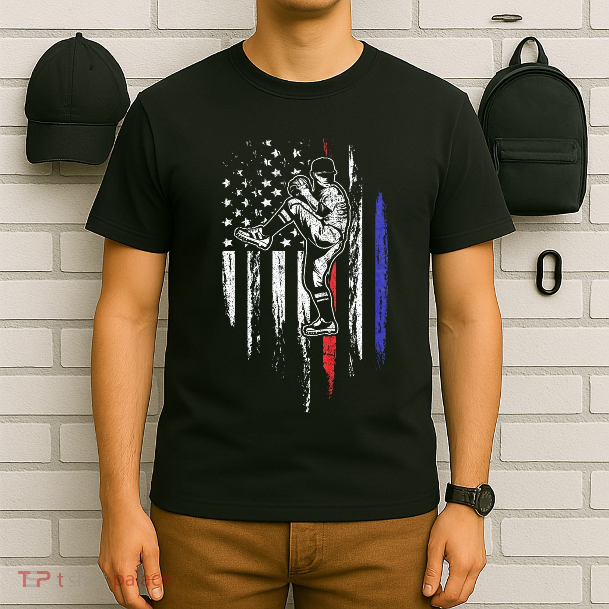 Baseball American Flag Pitcher Usa Pitching 4th Of July Gift T-Shirt