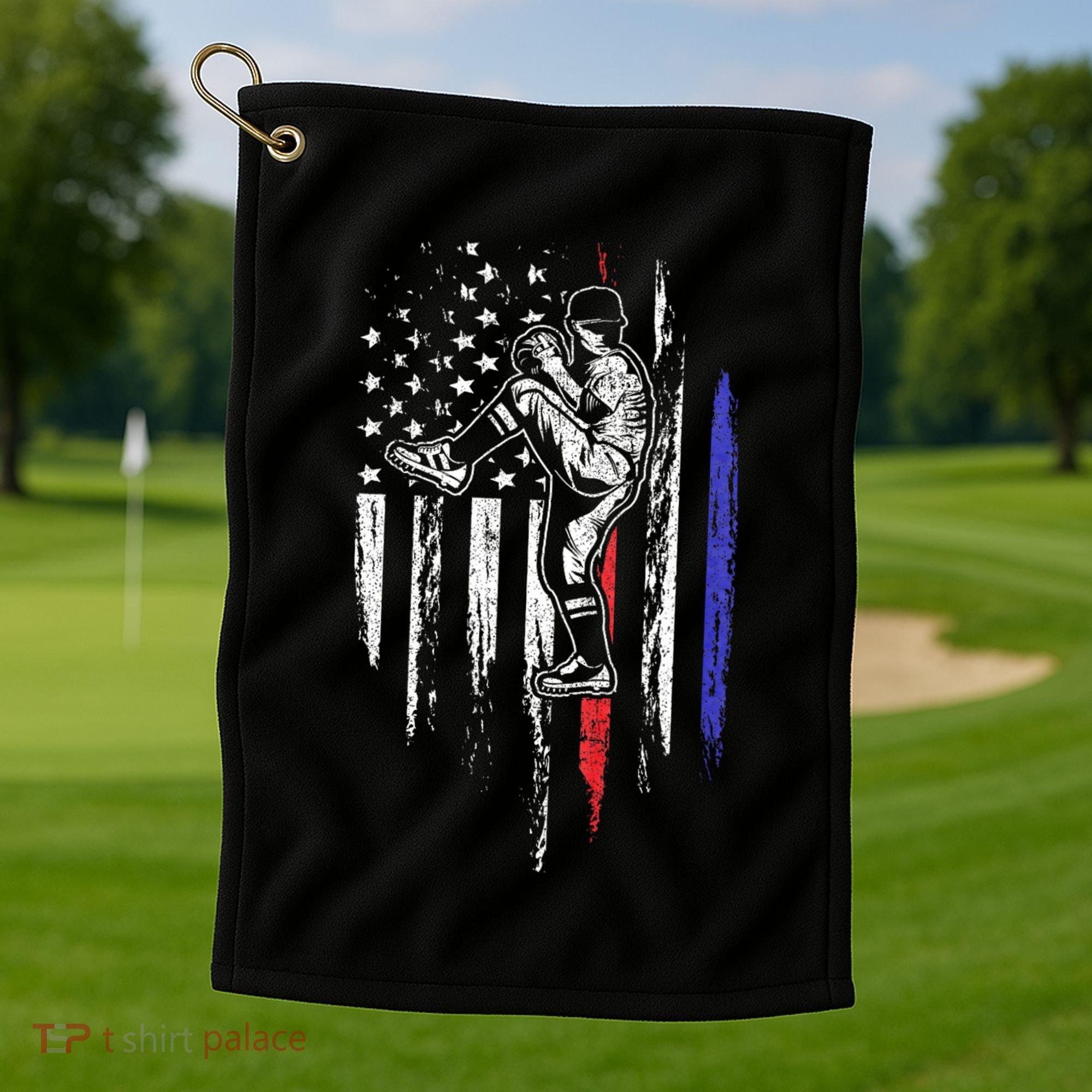 Baseball American Flag Pitcher Usa Pitching 4th Of July Gift Golf Towel