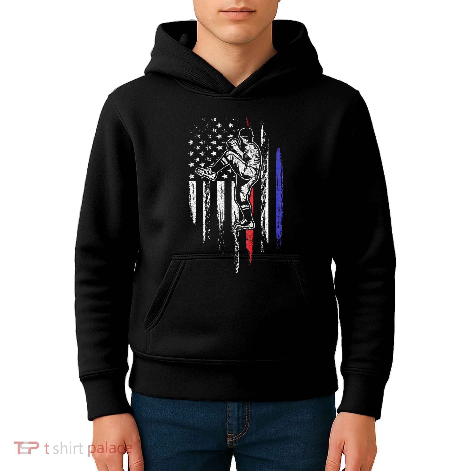 Baseball American Flag Pitcher Usa Pitching 4th Of July Gift Kids Hoodie