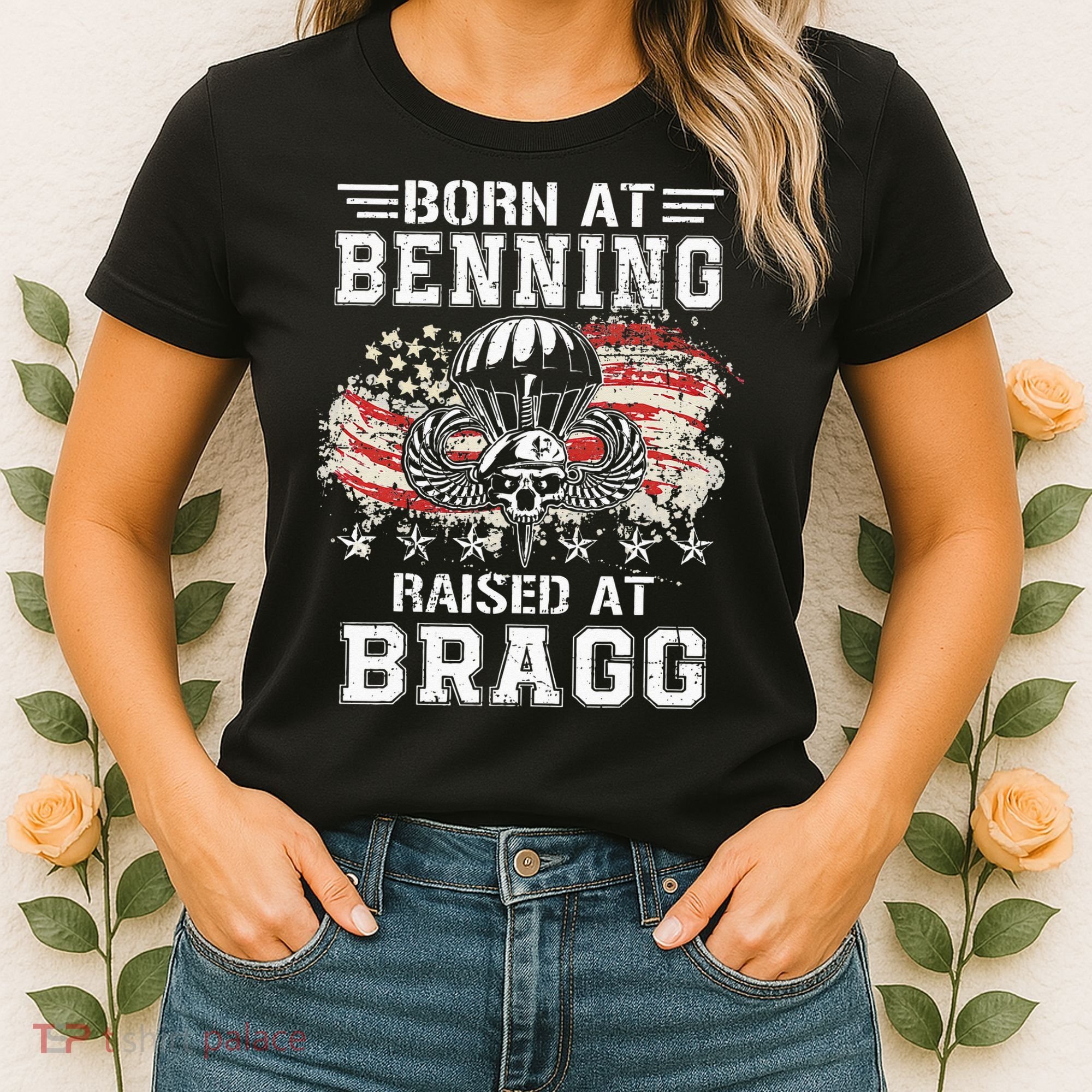 Born At Ft Benning Raised Fort Bragg Airborne Veterans Day Women's T-Shirt