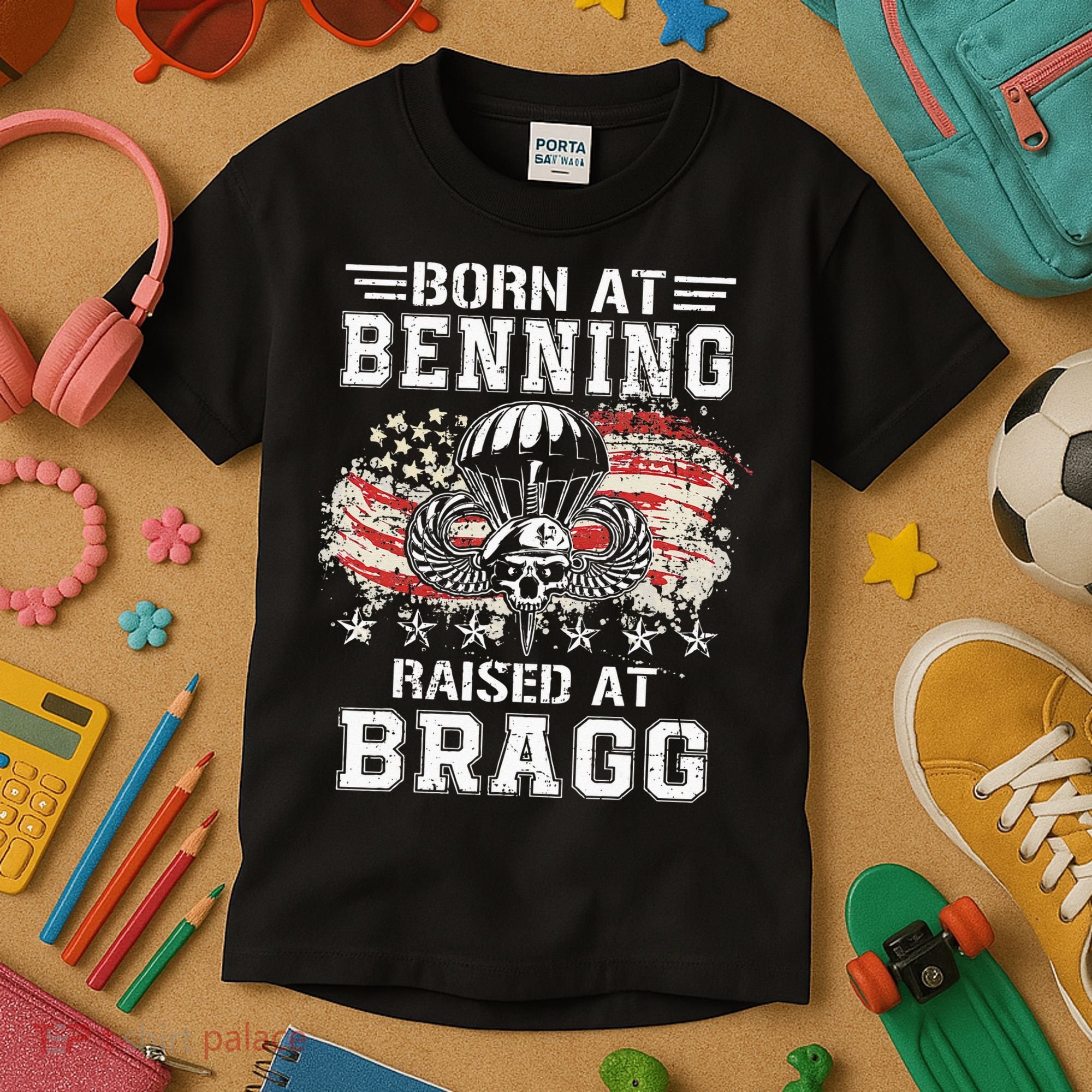 Born At Ft Benning Raised Fort Bragg Airborne Veterans Day Kids T-Shirt