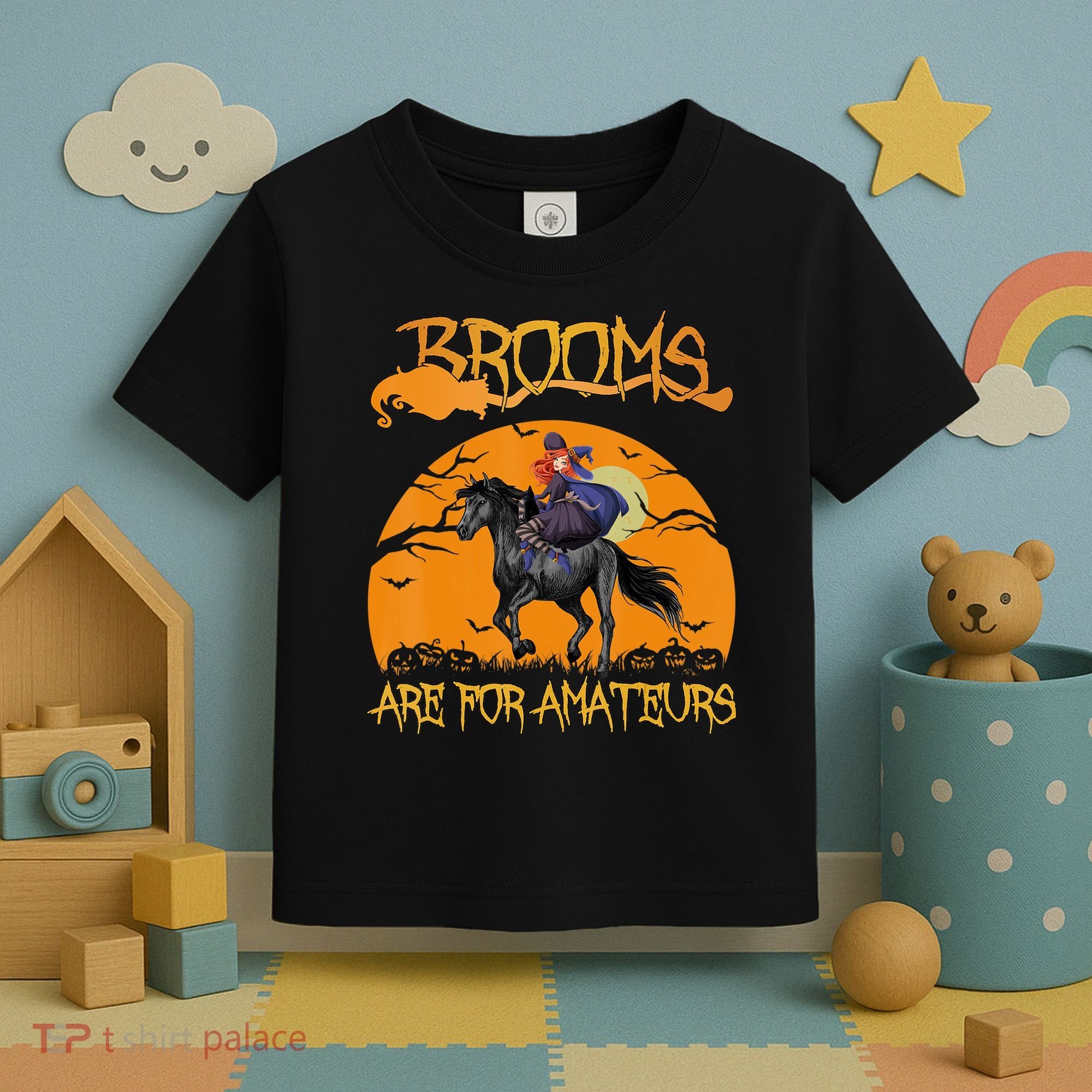 Brooms Are For Amateurs, Horse Riding Outfit Halloween Toddler T-Shirt
