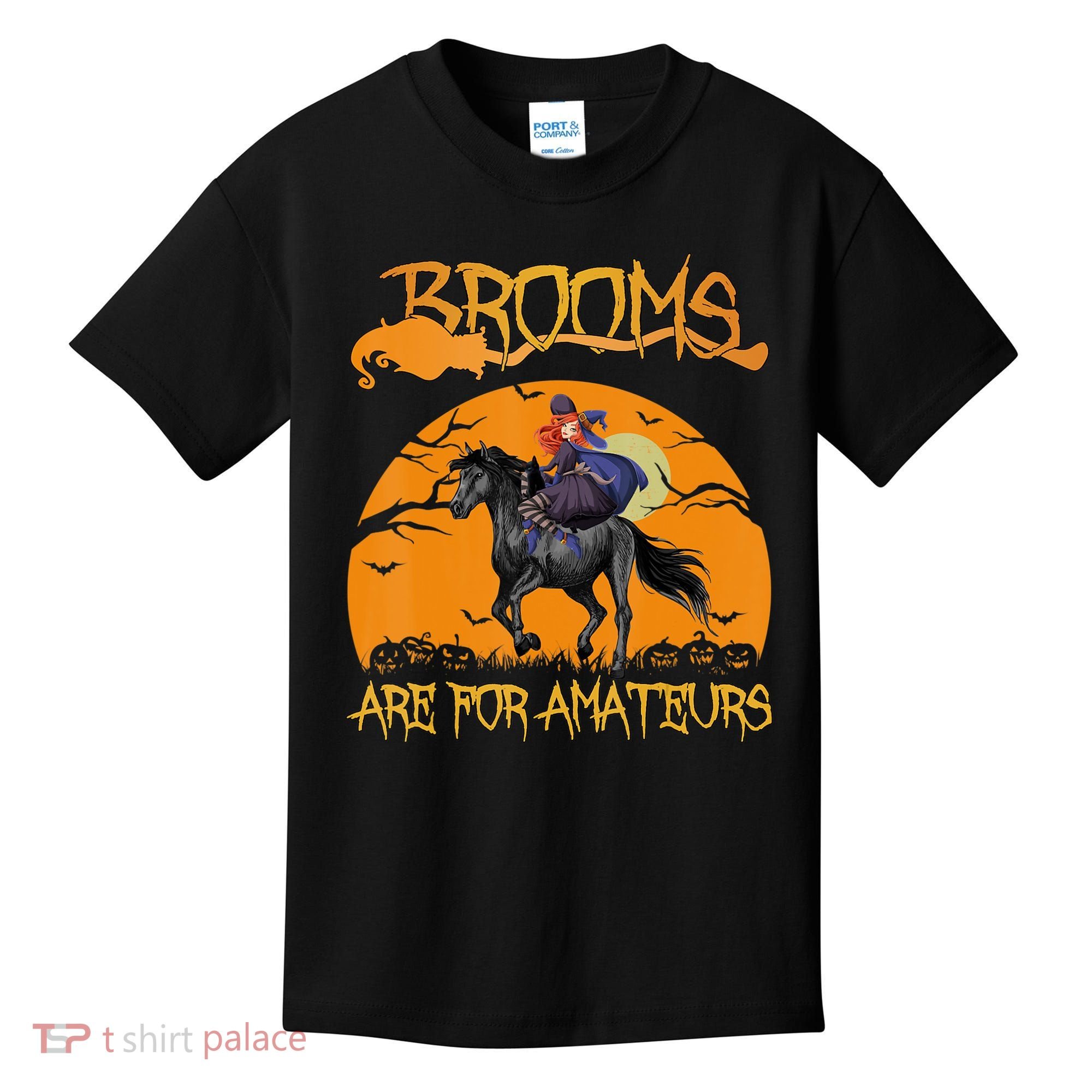 Brooms Are For Amateurs, Horse Riding Outfit Halloween Kids T-Shirt