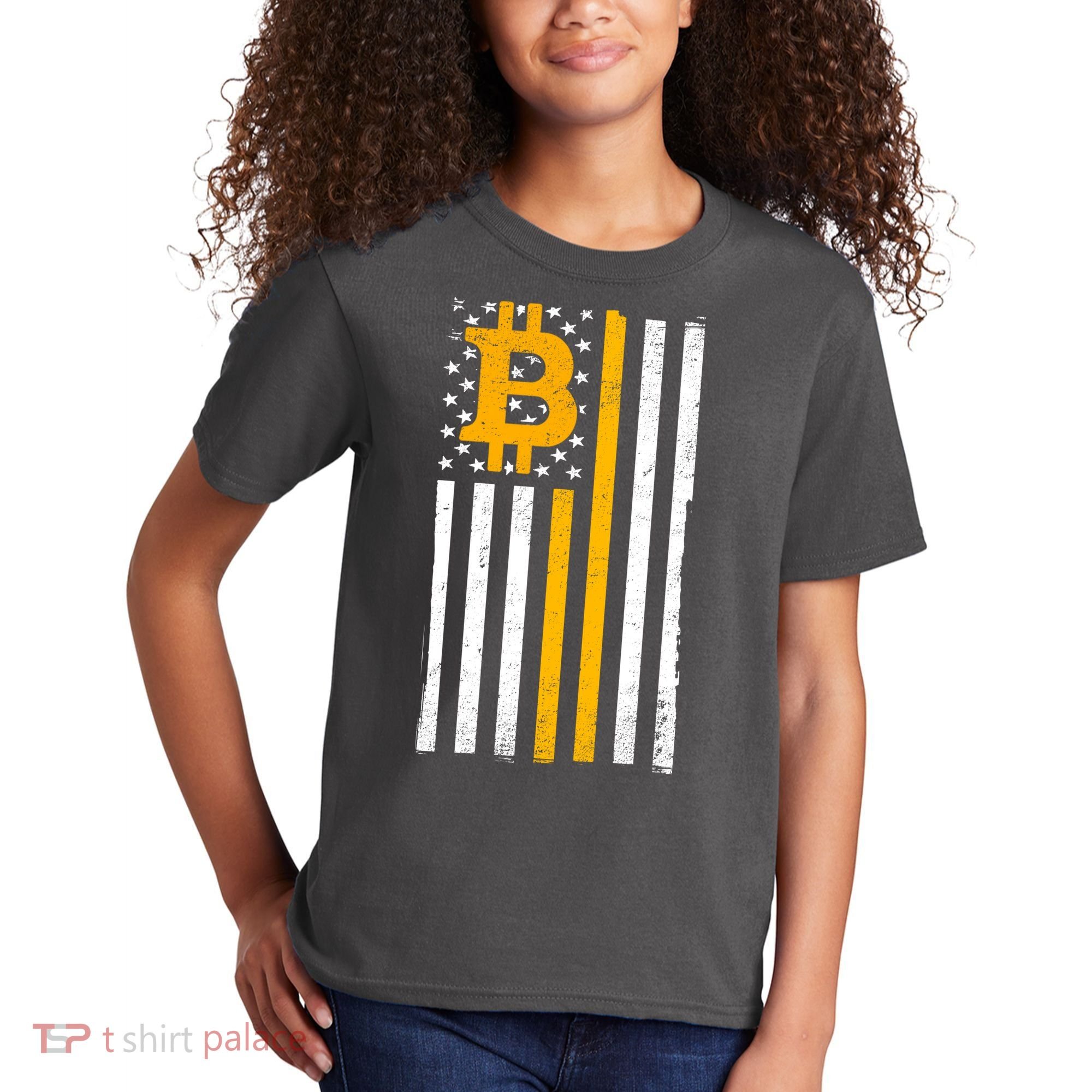 Bitcoin American Flag Crypto Kids T-Shirt