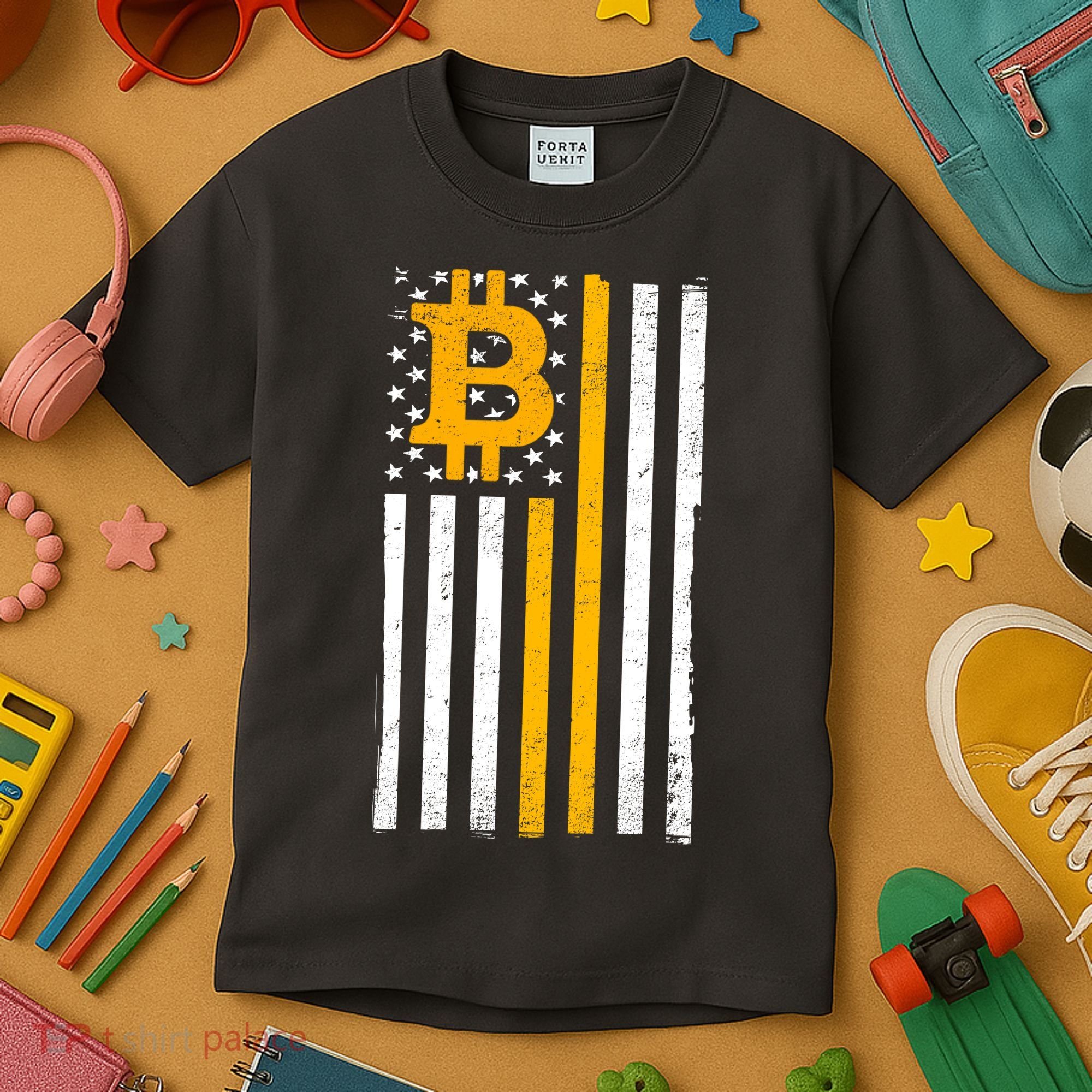 Bitcoin American Flag Crypto Kids T-Shirt