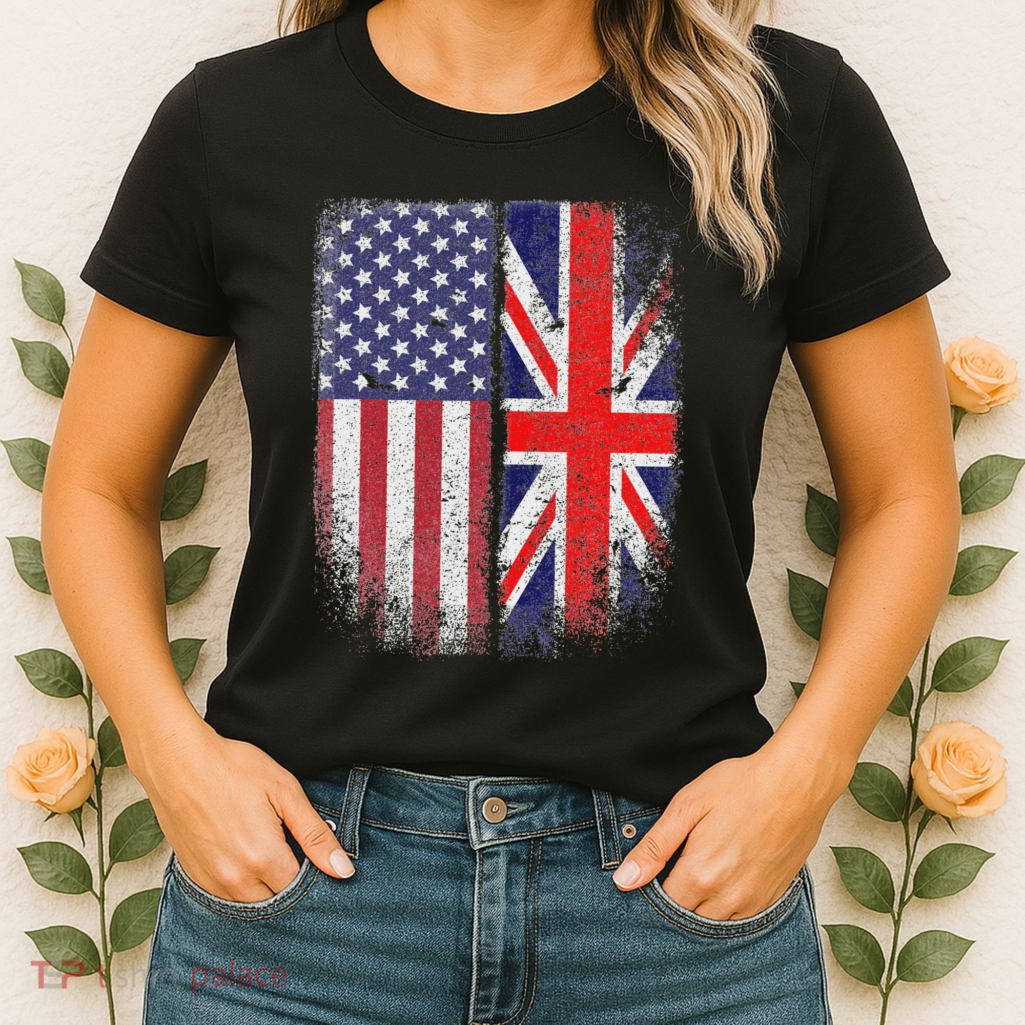 British American Flag Union Jack England Usa Women's T-Shirt