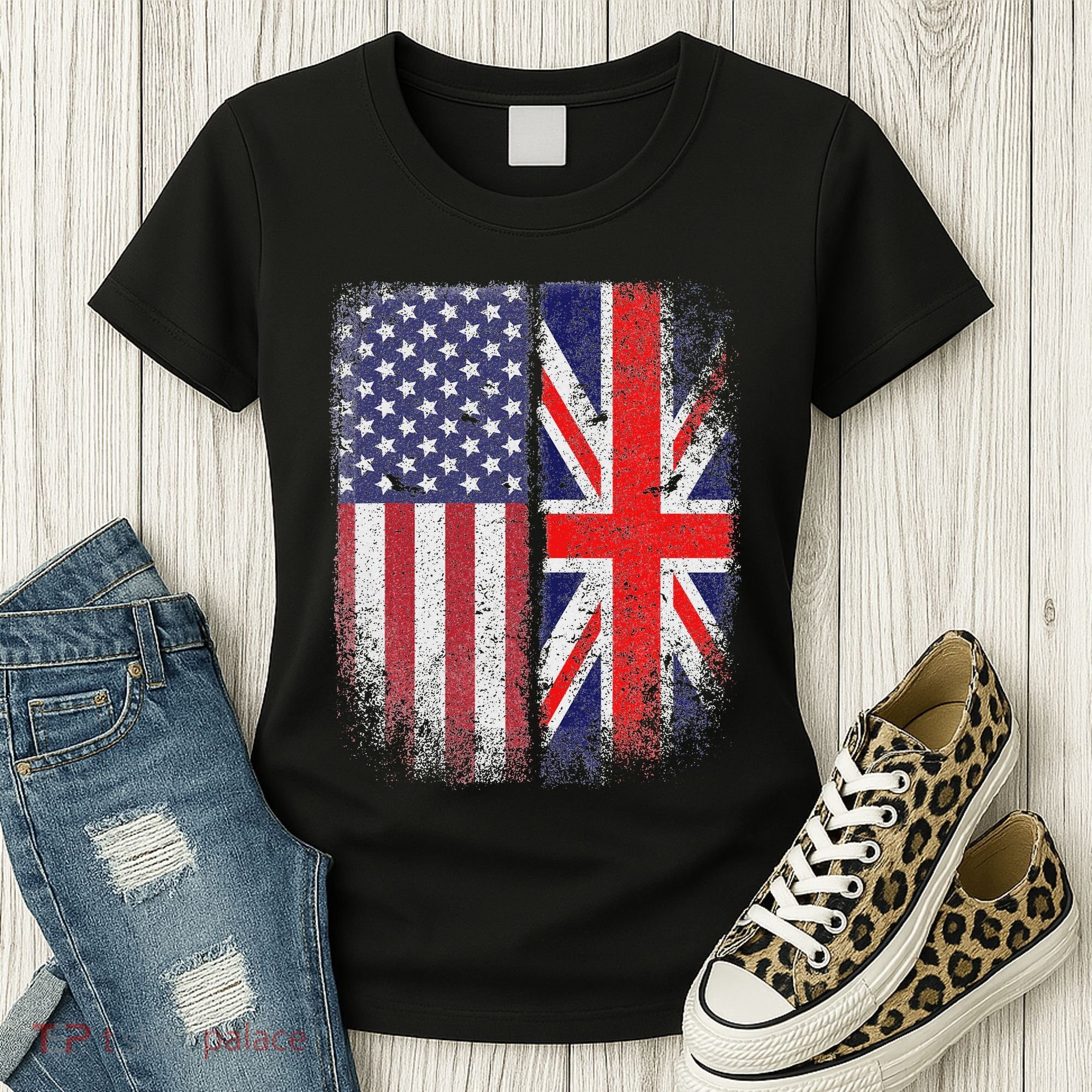 British American Flag Union Jack England Usa Women's T-Shirt
