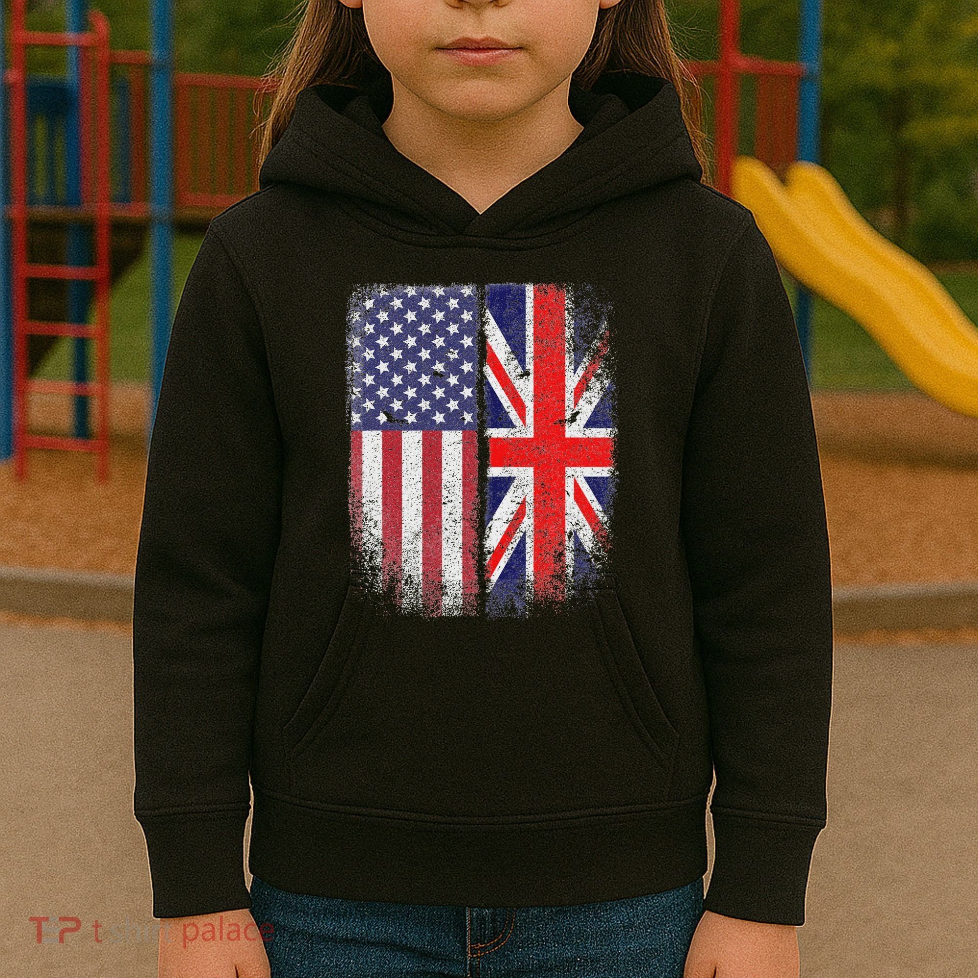 British American Flag Union Jack England Usa Kids Hoodie