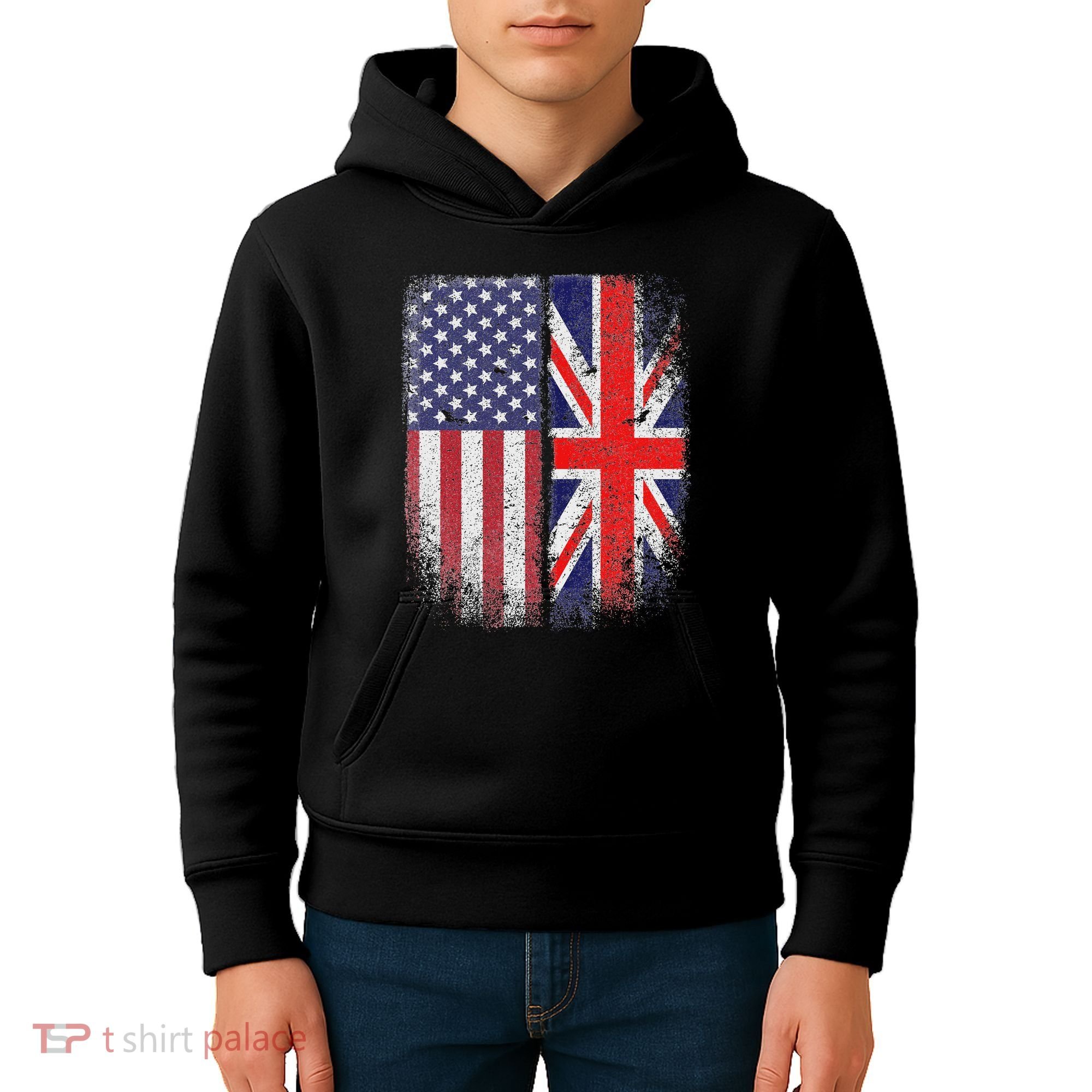 British American Flag Union Jack England Usa Kids Hoodie