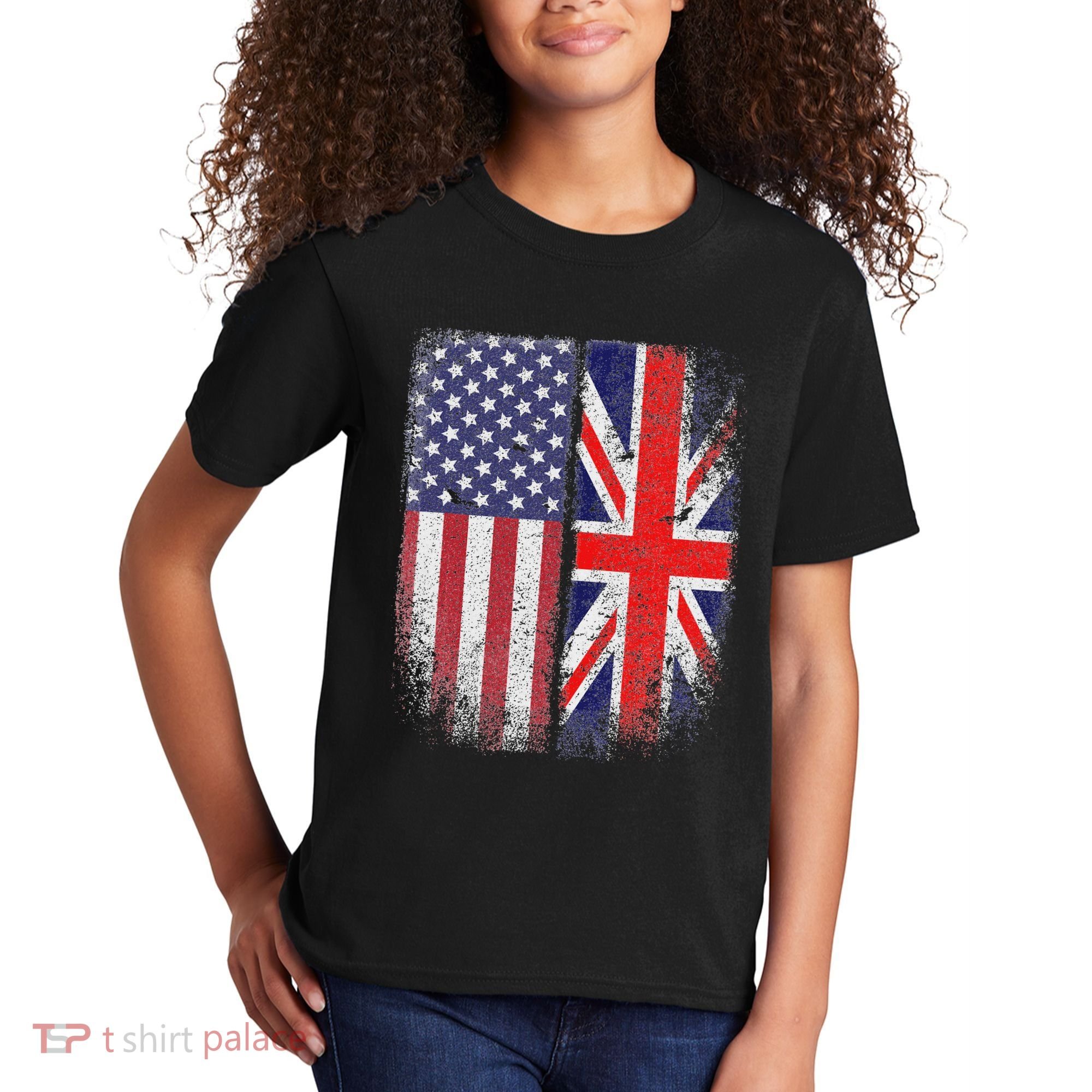 British American Flag Union Jack England Usa Kids T-Shirt