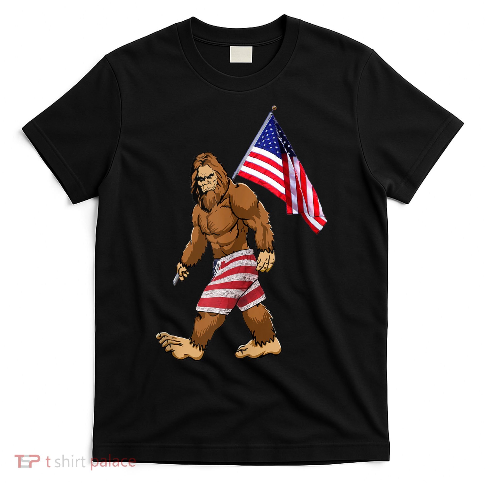 Bigfoot American Flag Gifts 4th July Sasquatch Believe Kids T-Shirt