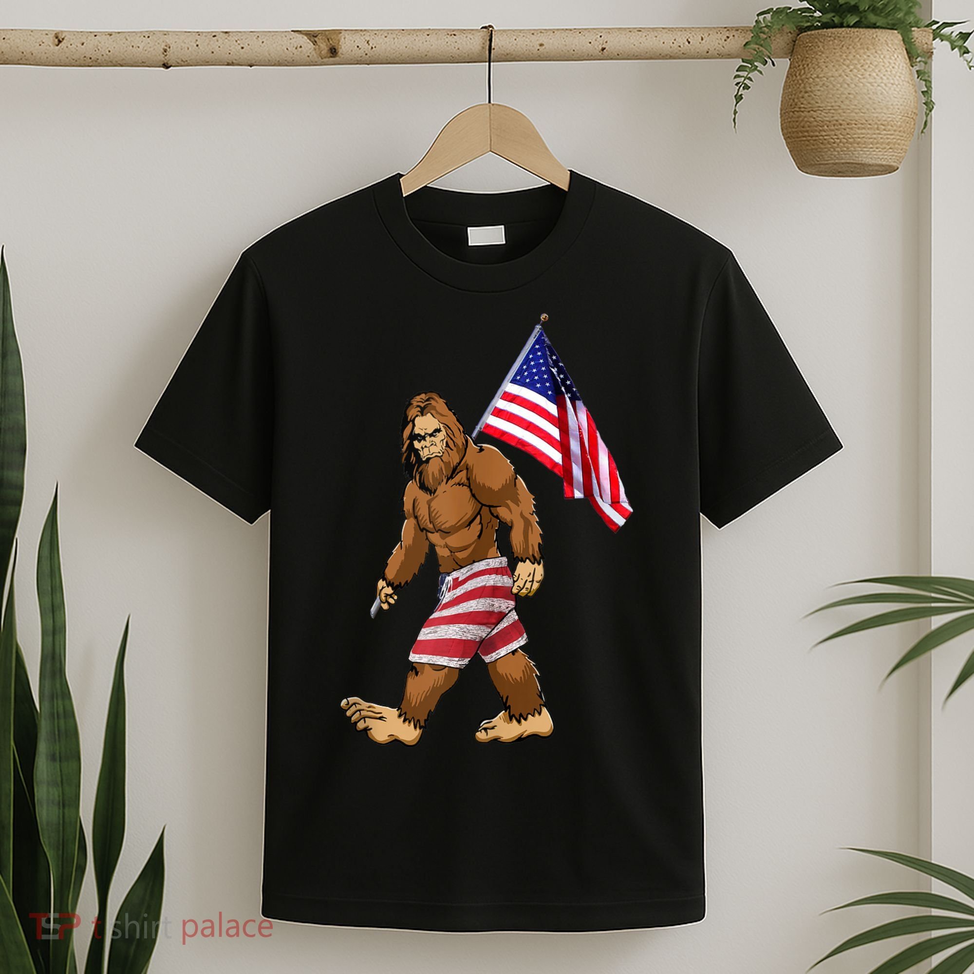 Bigfoot American Flag Gifts 4th July Sasquatch Believe Kids T-Shirt