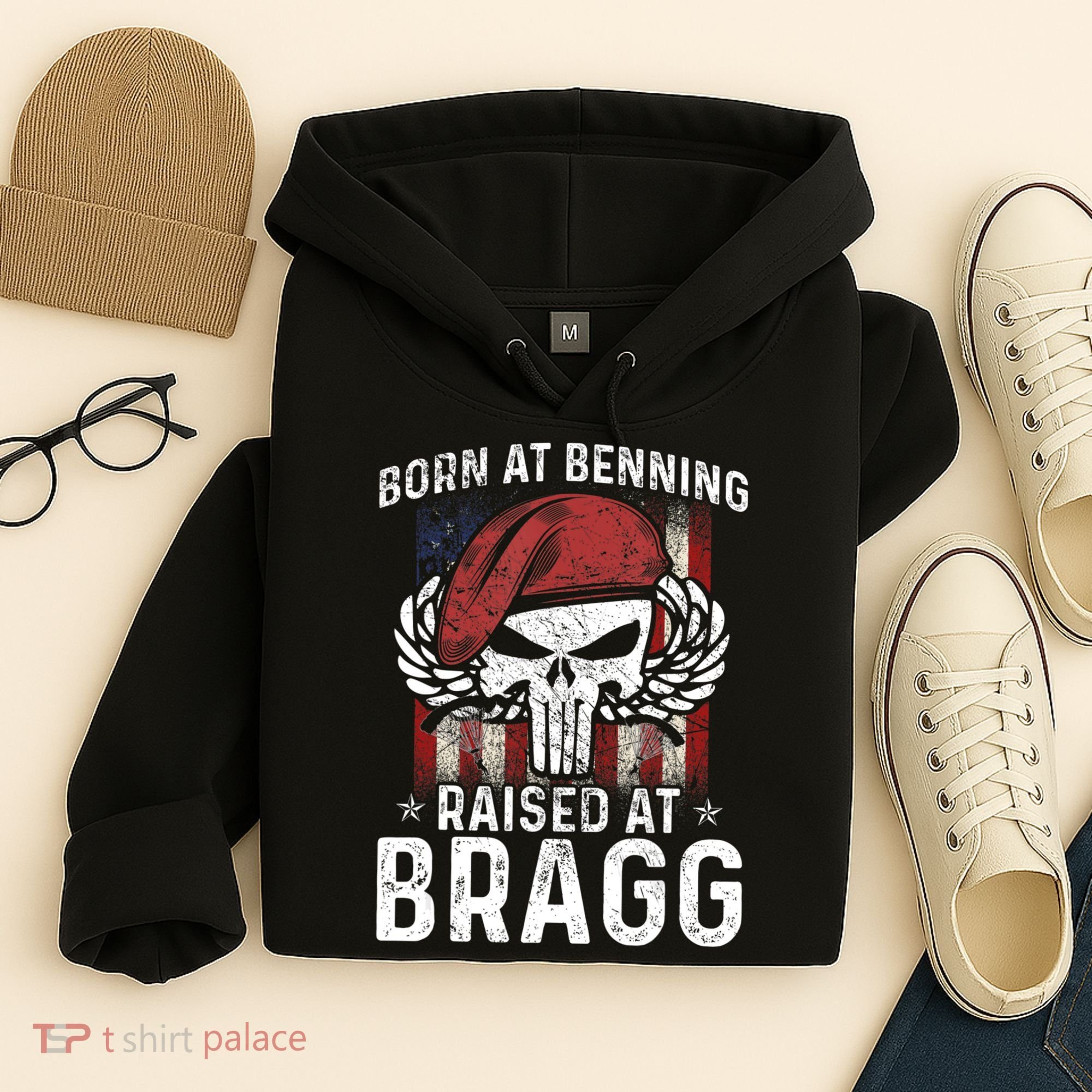 Born At Ft Benning Raised Fort Bragg Airborne, Veterans Day Hoodie