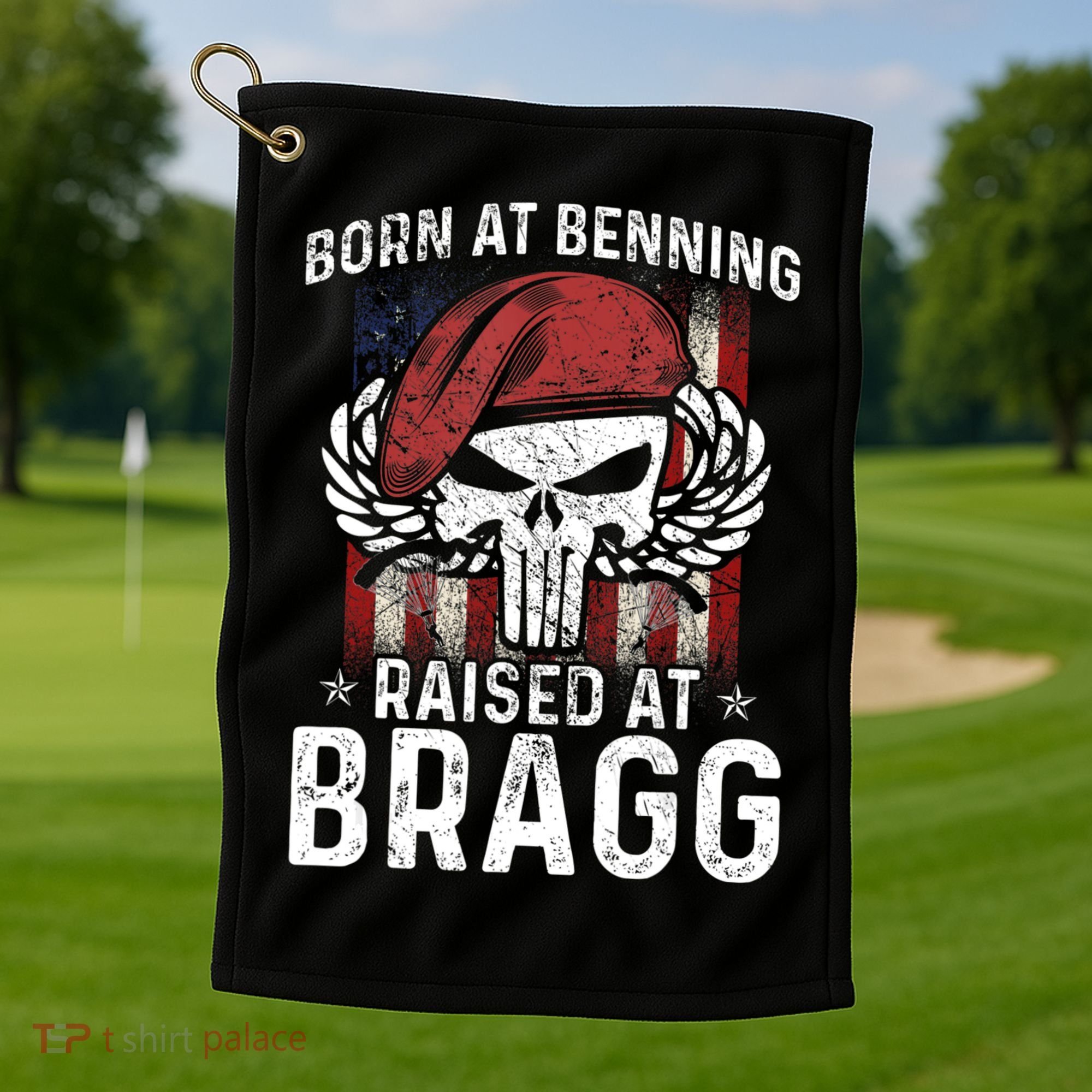 Born At Ft Benning Raised Fort Bragg Airborne, Veterans Day Golf Towel