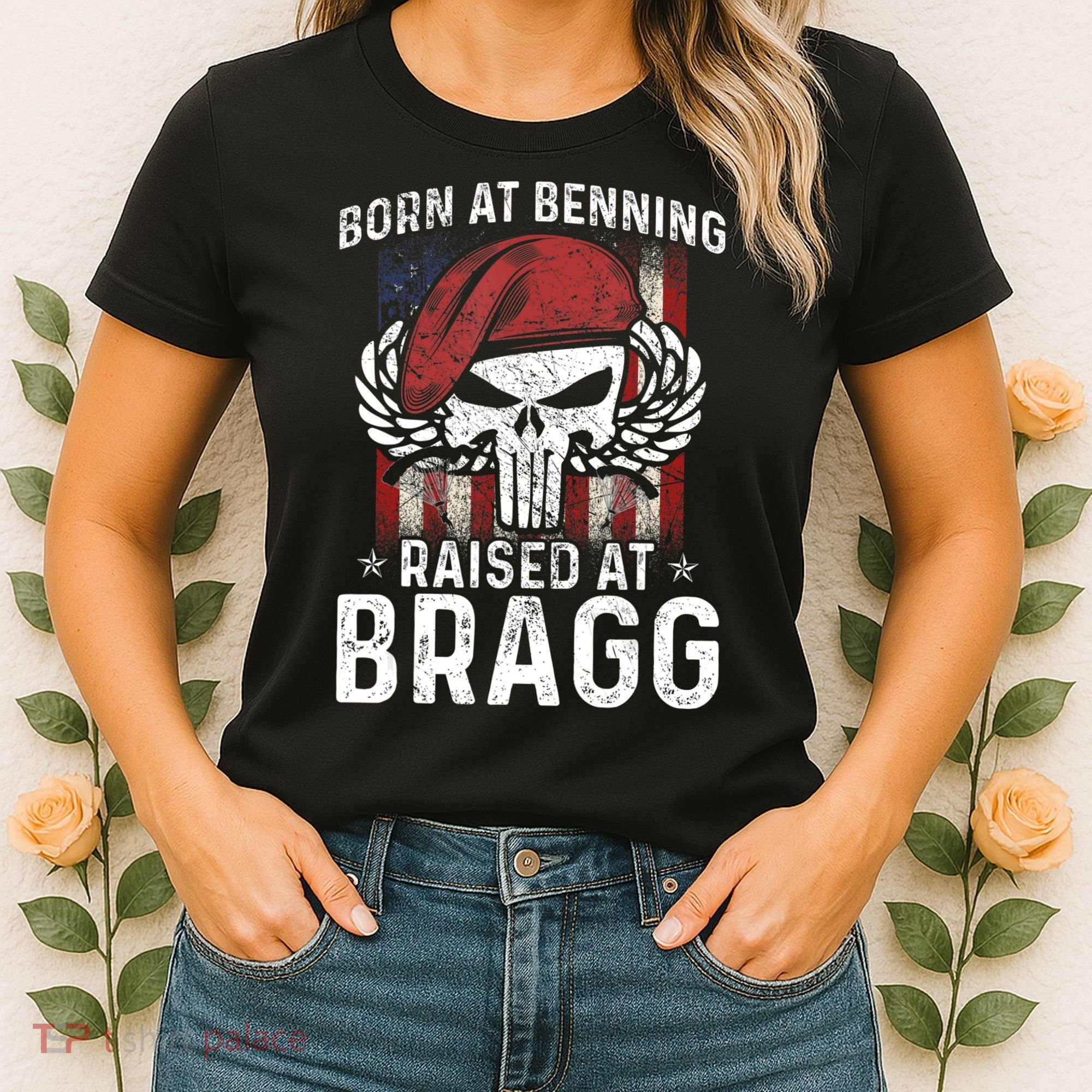 Born At Ft Benning Raised Fort Bragg Airborne, Veterans Day Women's T-Shirt