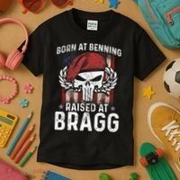 Born At Ft Benning Raised Fort Bragg Airborne, Veterans Day Kids T-Shirt thumb 3
