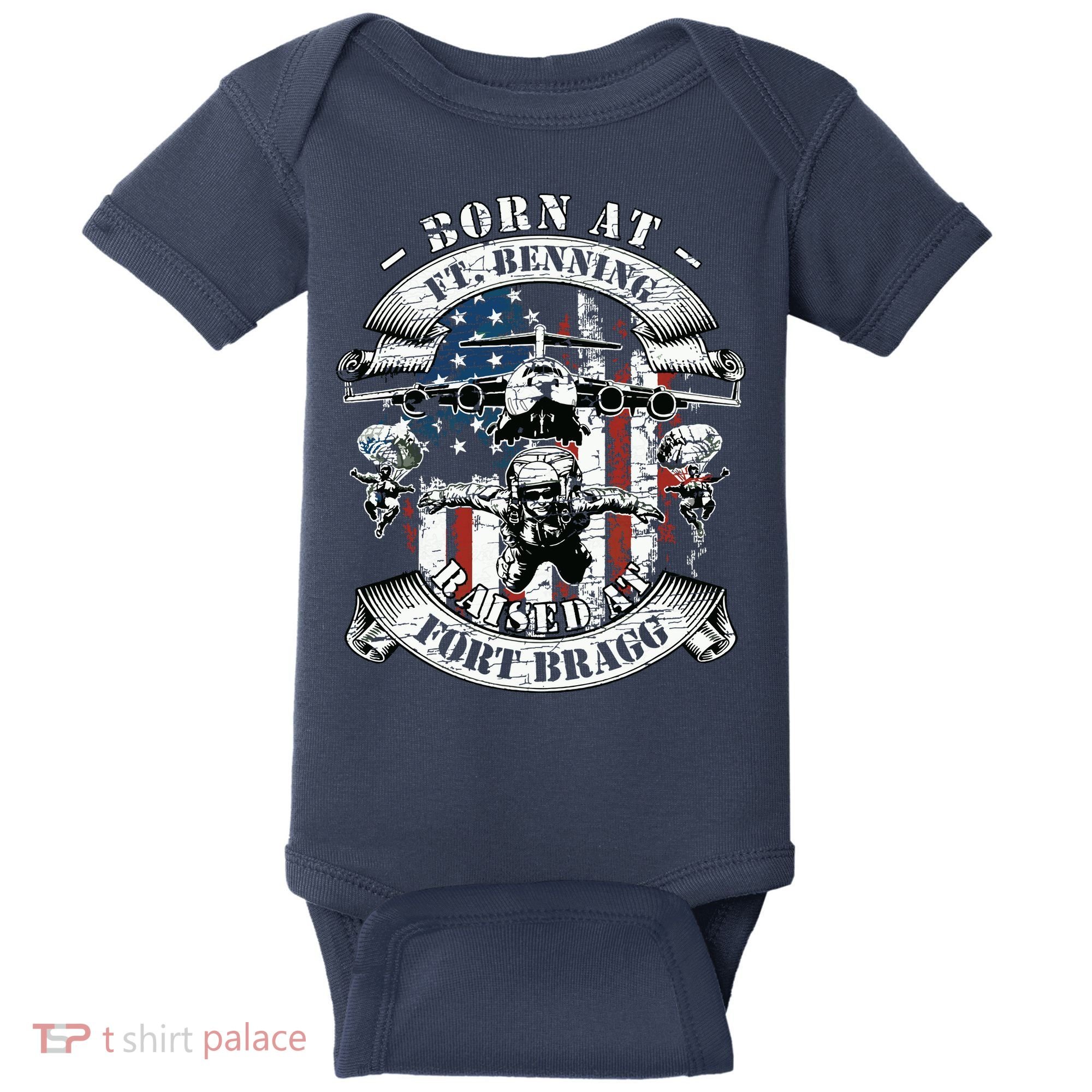 Born At Fort Benning Raised At Fort Bragg 82nd Airborne Baby Bodysuit