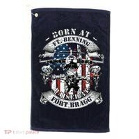 Born At Fort Benning Raised At Fort Bragg 82nd Airborne Golf Towel thumb 0