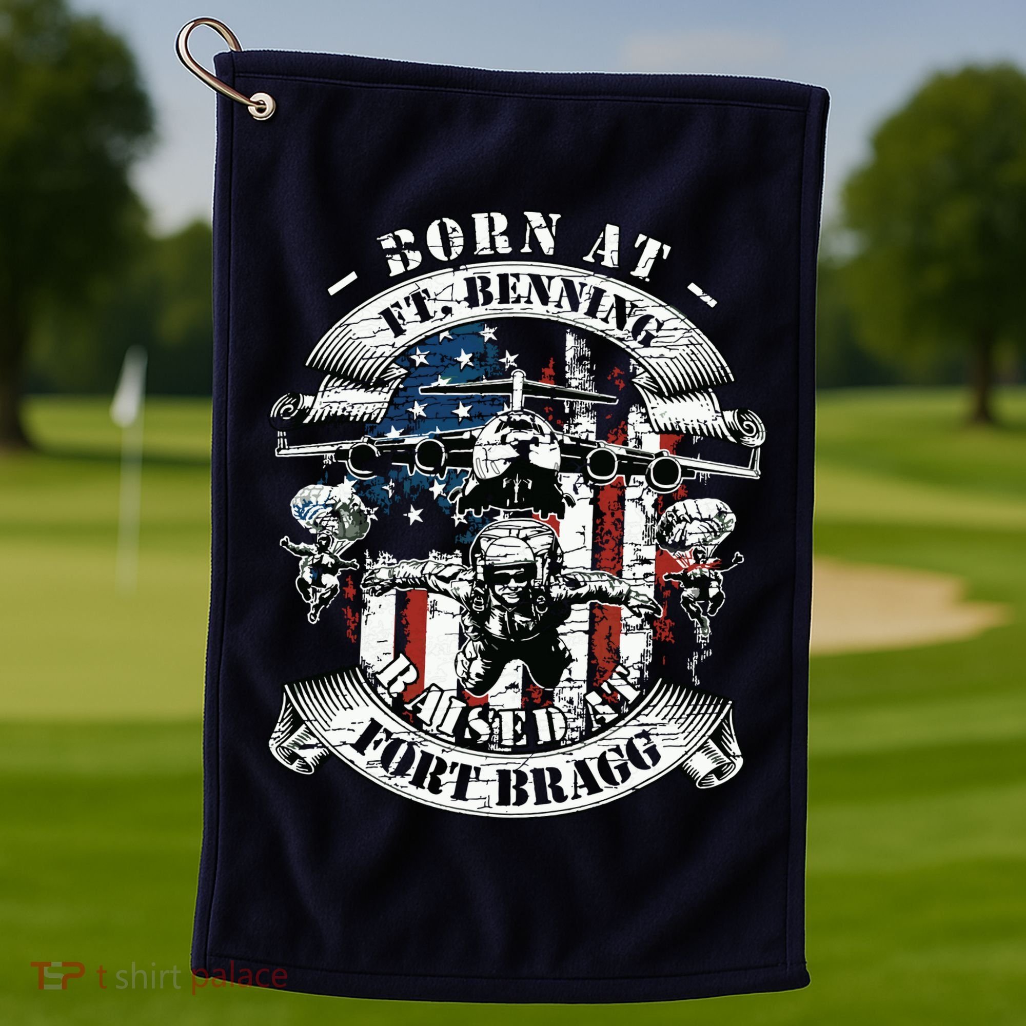 Born At Fort Benning Raised At Fort Bragg 82nd Airborne Golf Towel