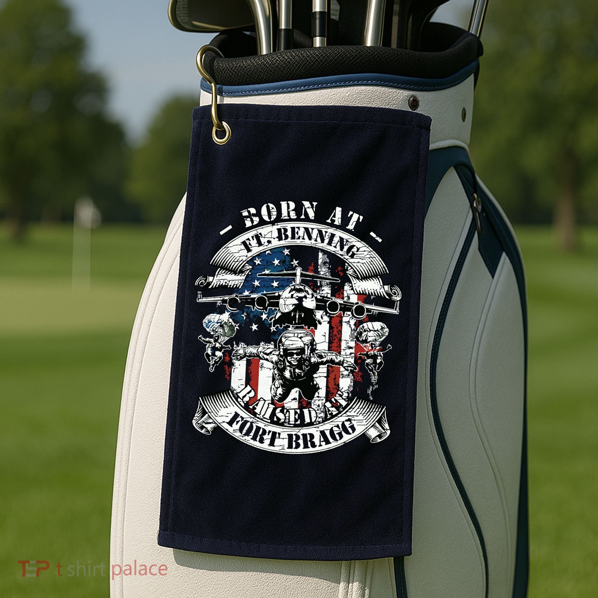 Born At Fort Benning Raised At Fort Bragg 82nd Airborne Golf Towel