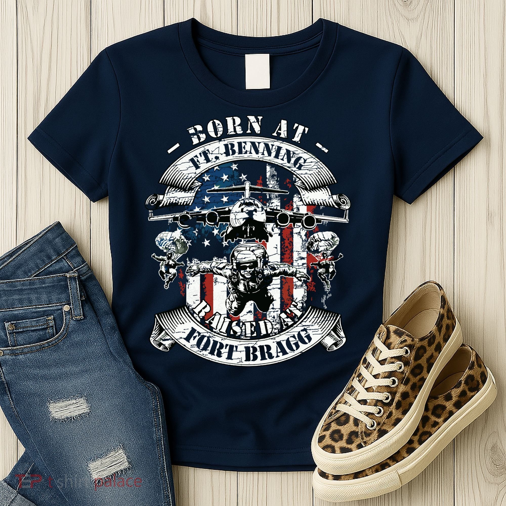 Born At Fort Benning Raised At Fort Bragg 82nd Airborne Women's T-Shirt