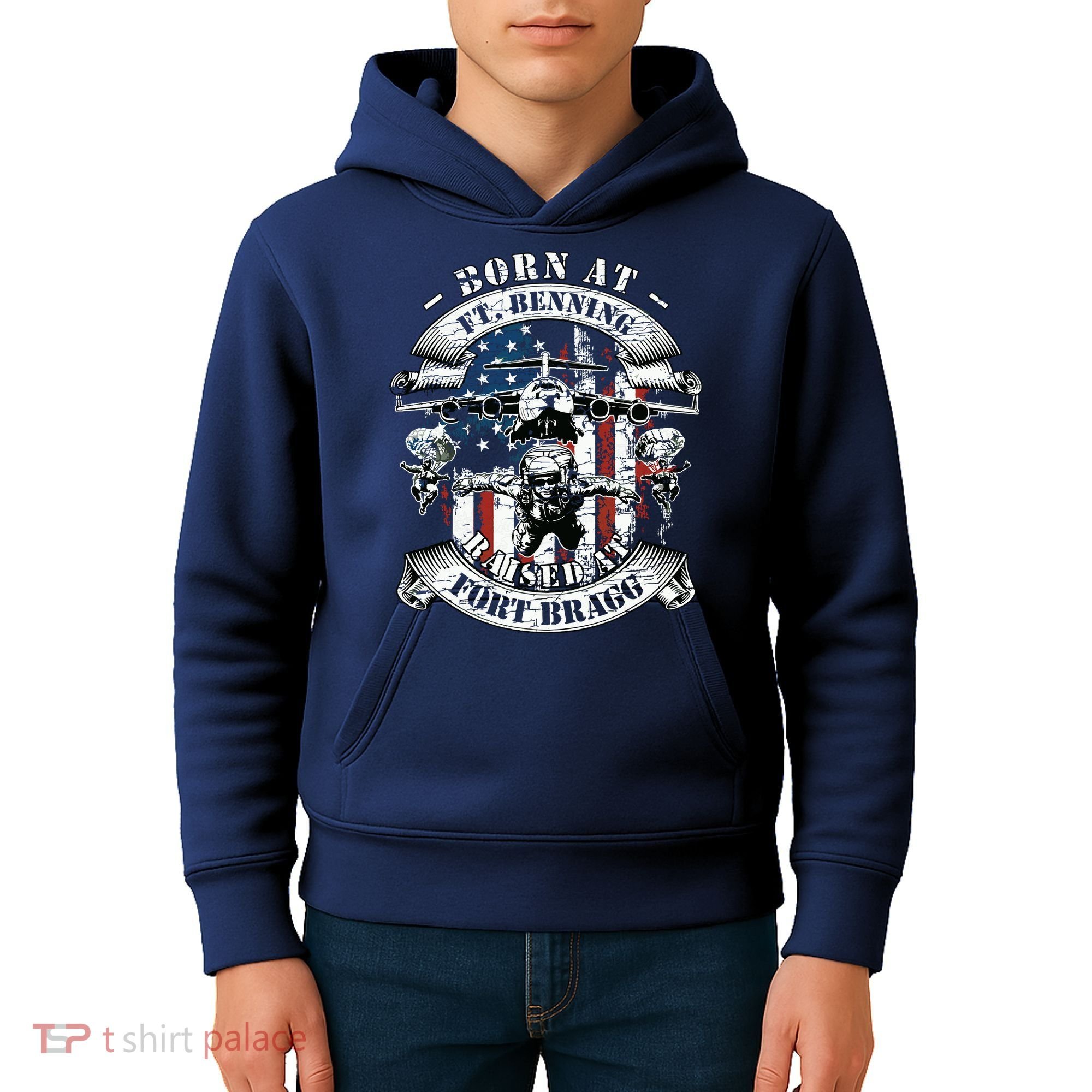 Born At Fort Benning Raised At Fort Bragg 82nd Airborne Kids Hoodie