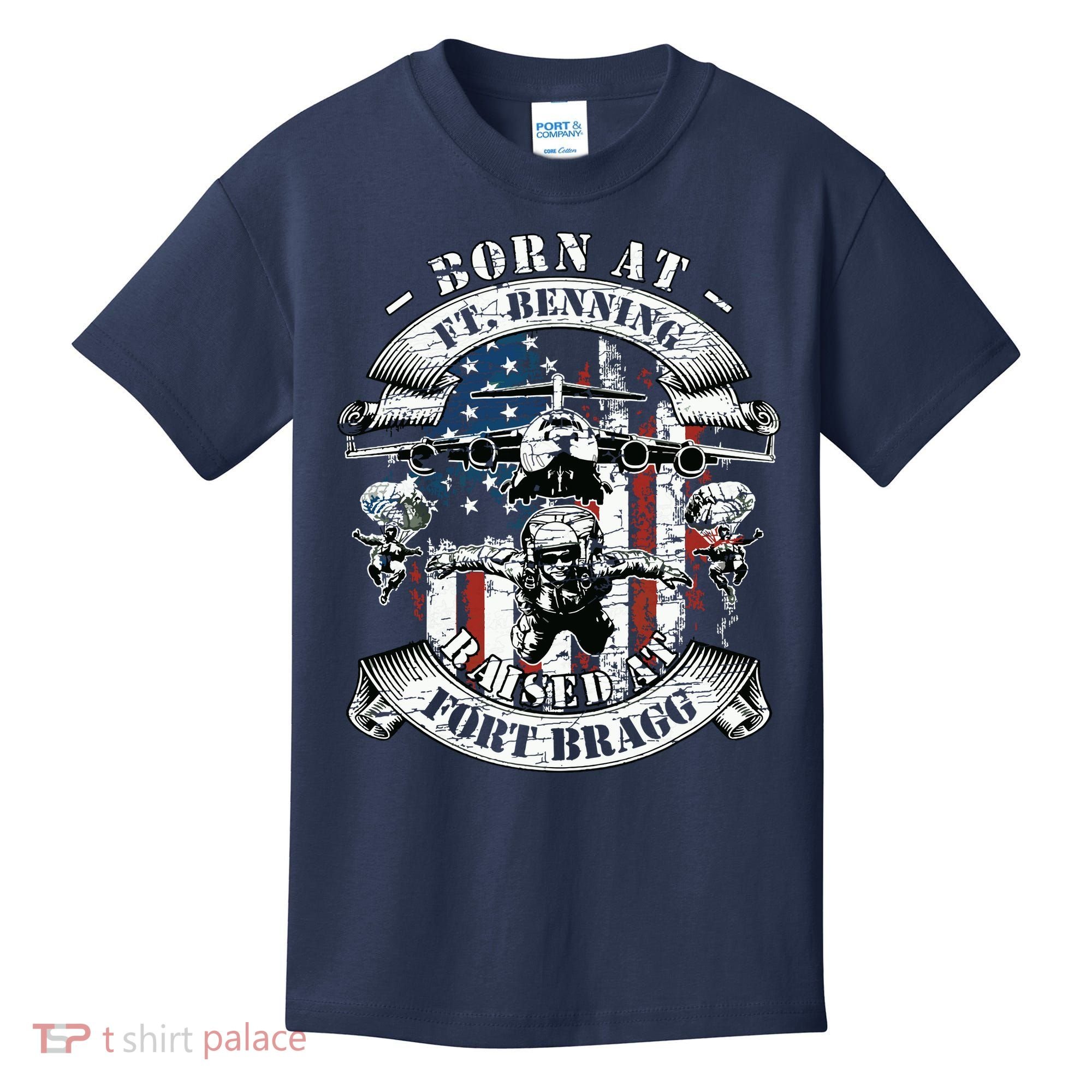 Born At Fort Benning Raised At Fort Bragg 82nd Airborne Kids T-Shirt