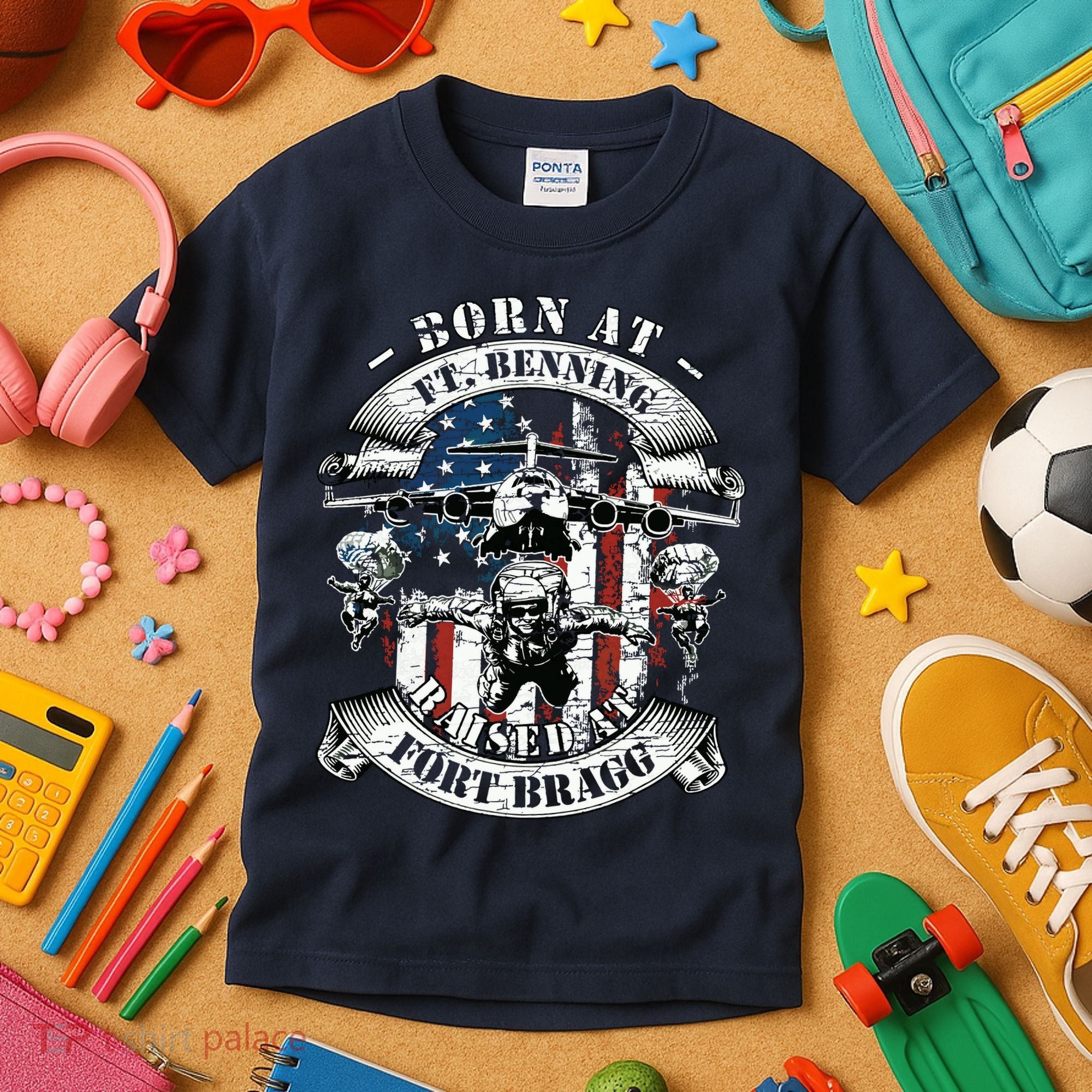 Born At Fort Benning Raised At Fort Bragg 82nd Airborne Kids T-Shirt