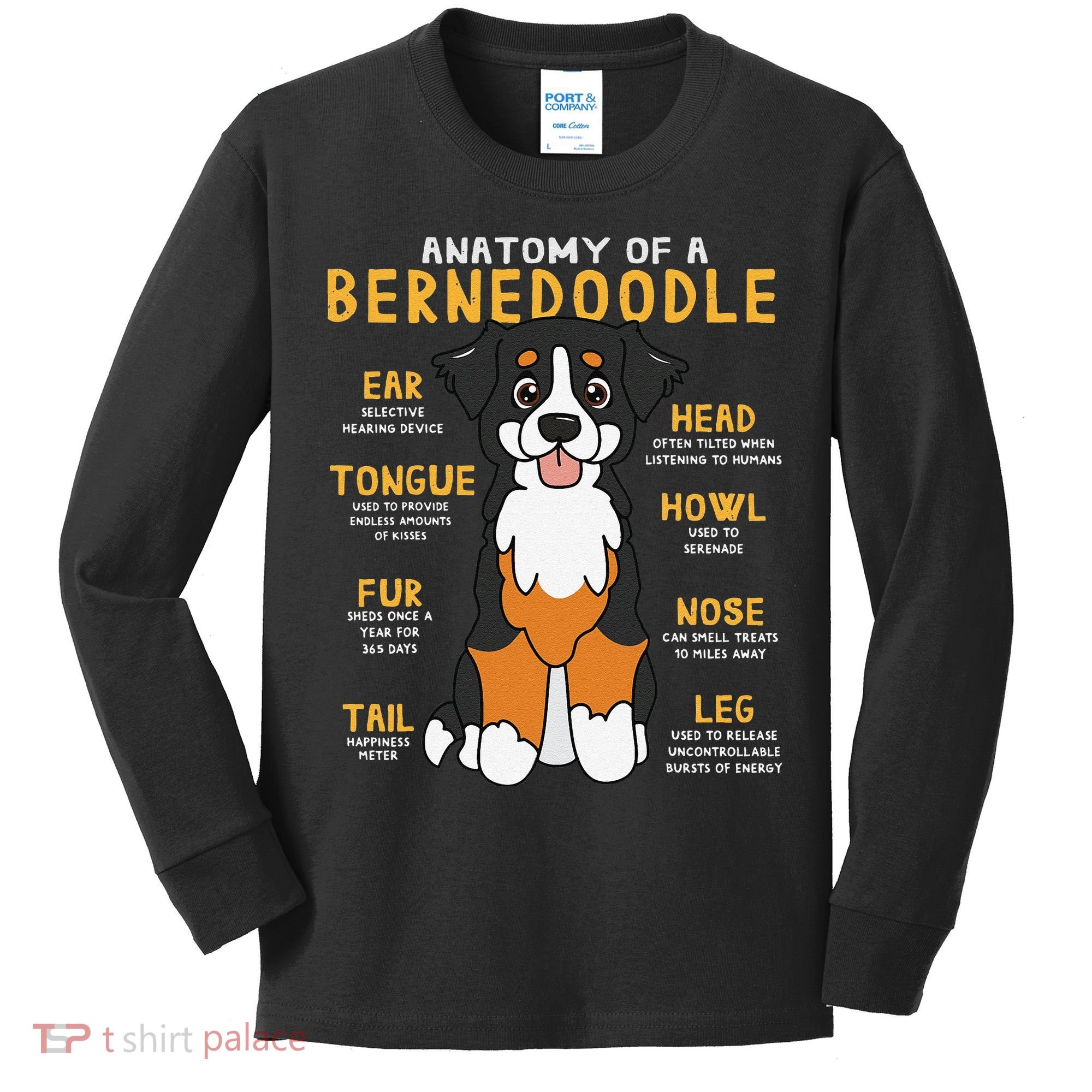 Bernedoodle Anatomy Funny Dog Mom Dad Cute Gift Kids Long Sleeve Shirt