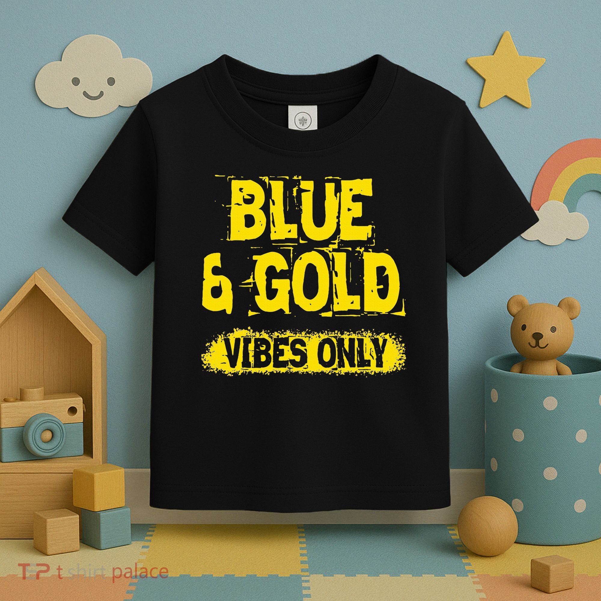 Blue And Gold Vibes Only School Tournament Team Cheerleaders Toddler T-Shirt