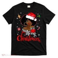 Black African Girl American Melanin Christmas Santa Hat Xmas T-Shirt thumb 0
