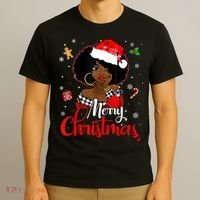 Black African Girl American Melanin Christmas Santa Hat Xmas T-Shirt thumb 3