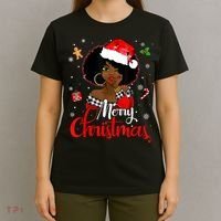 Black African Girl American Melanin Christmas Santa Hat Xmas T-Shirt thumb 4