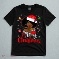 Black African Girl American Melanin Christmas Santa Hat Xmas T-Shirt thumb 5