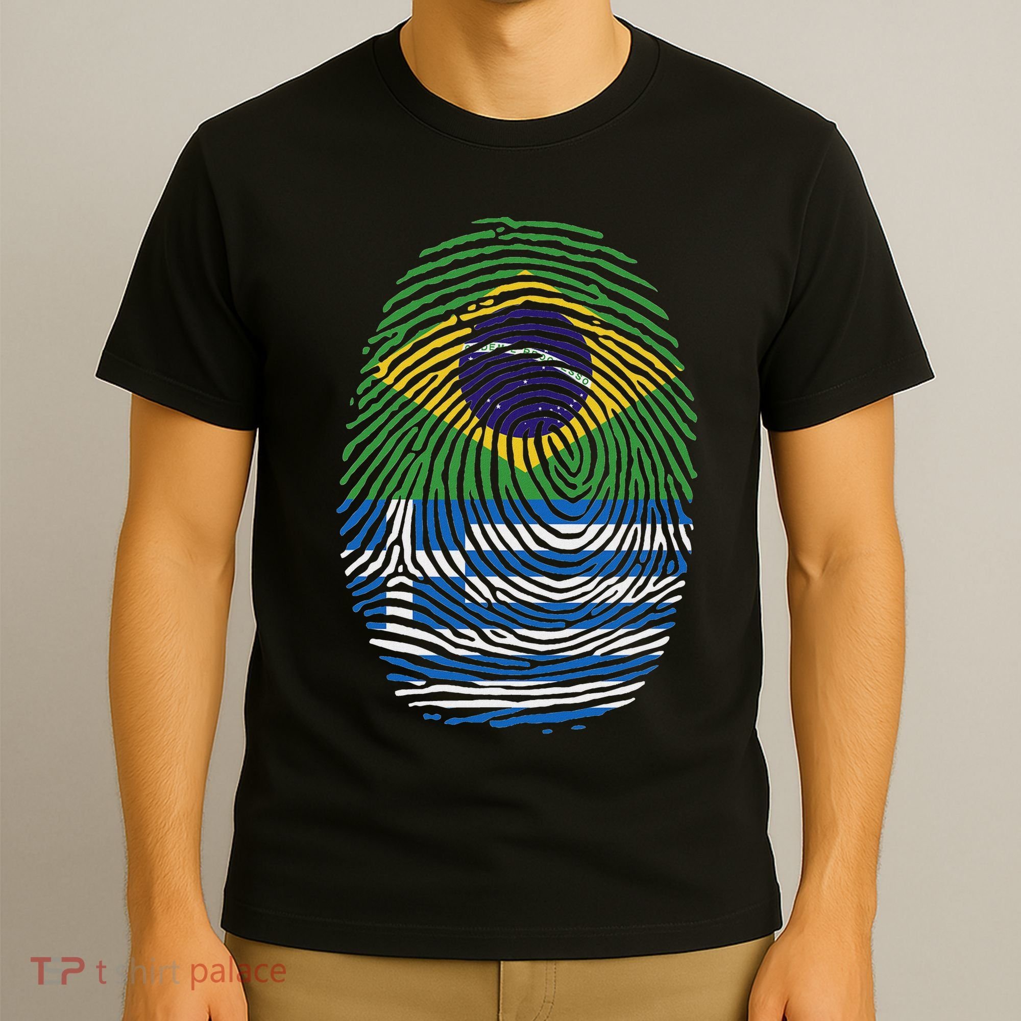Brazil And Greece Fingerprint Half Brazilian Greek Roots T-Shirt