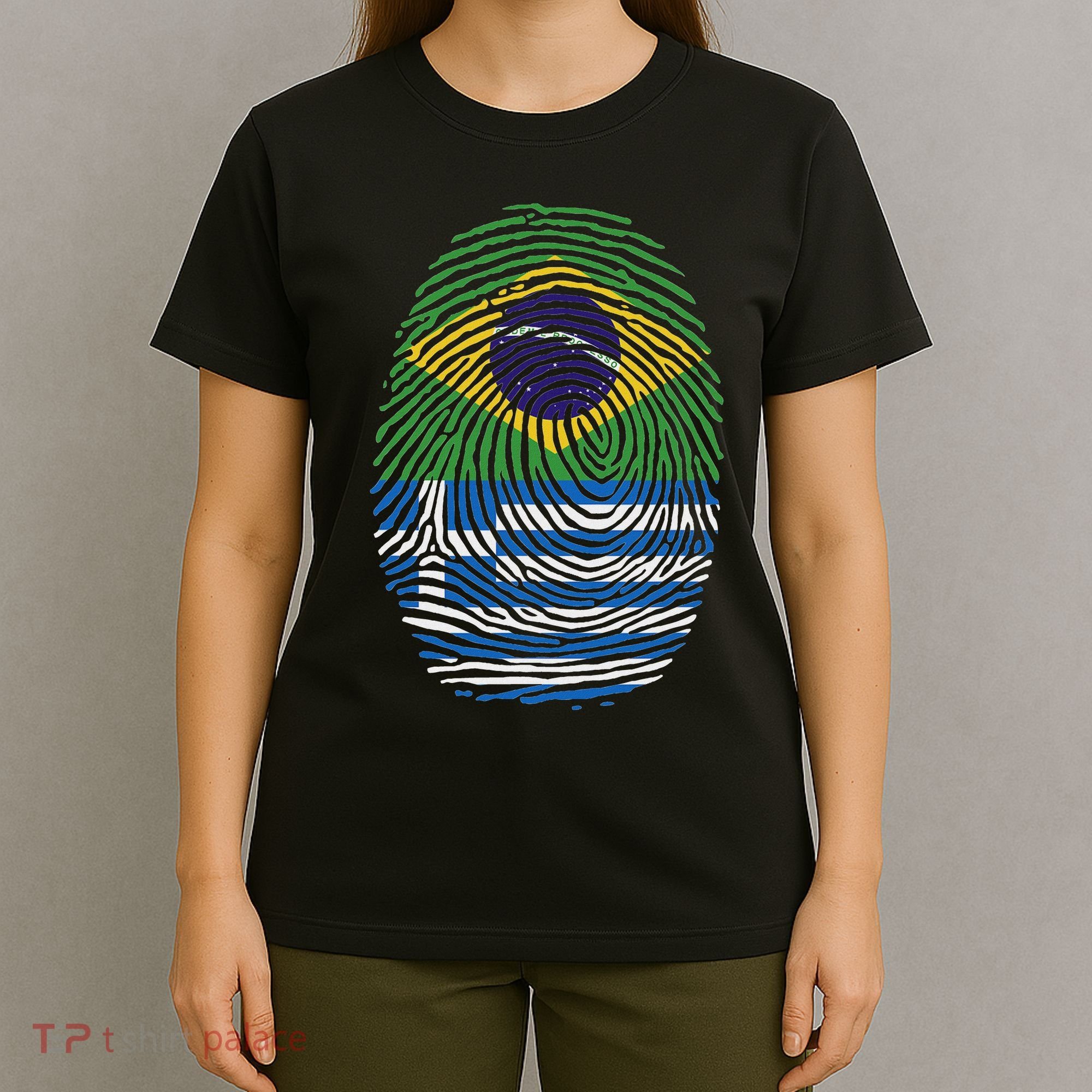 Brazil And Greece Fingerprint Half Brazilian Greek Roots T-Shirt