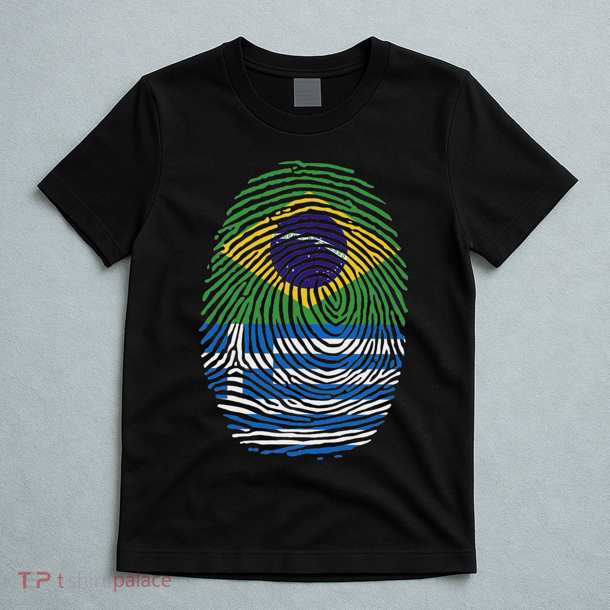 Brazil And Greece Fingerprint Half Brazilian Greek Roots T-Shirt