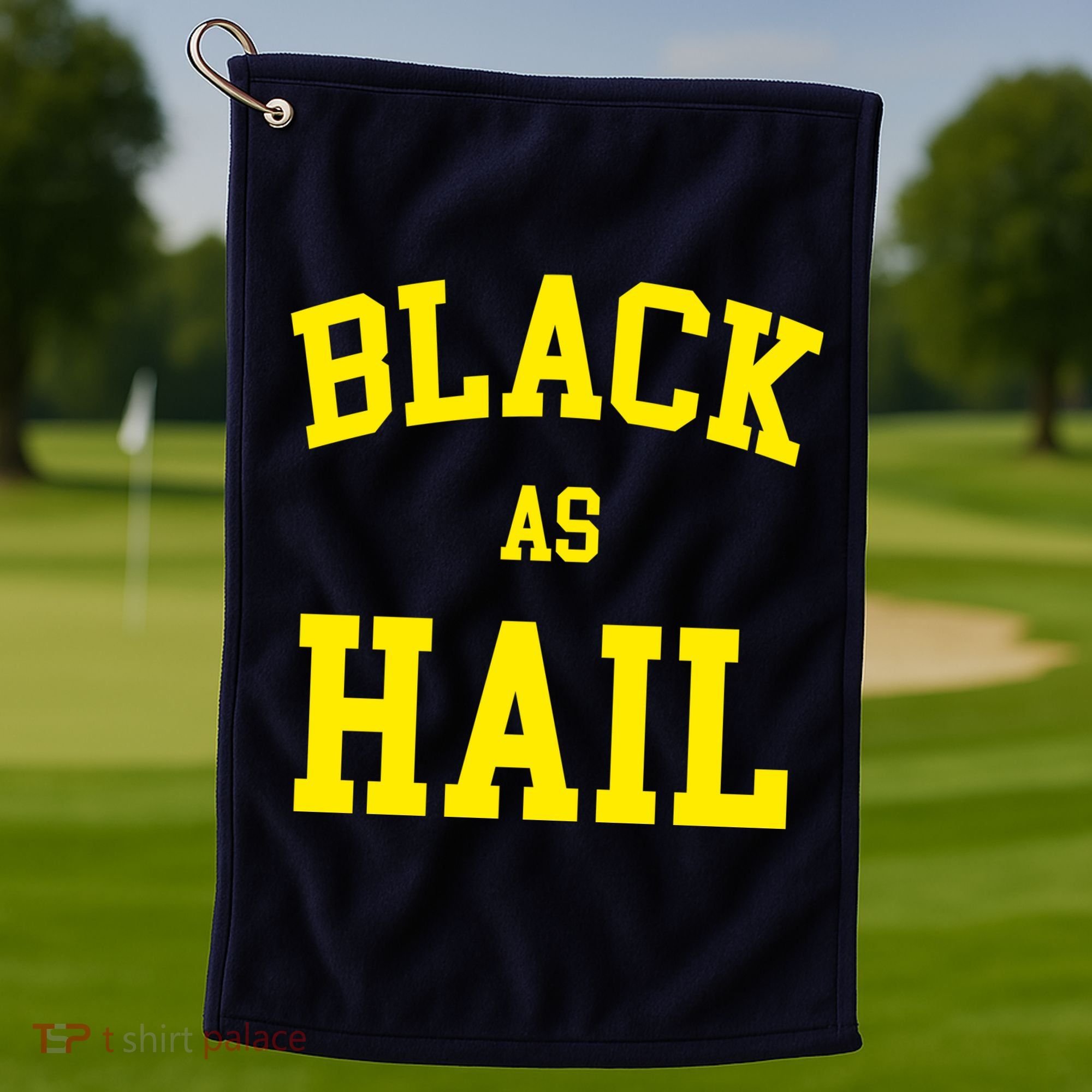 Black As Hail Yellow College Logo Golf Towel