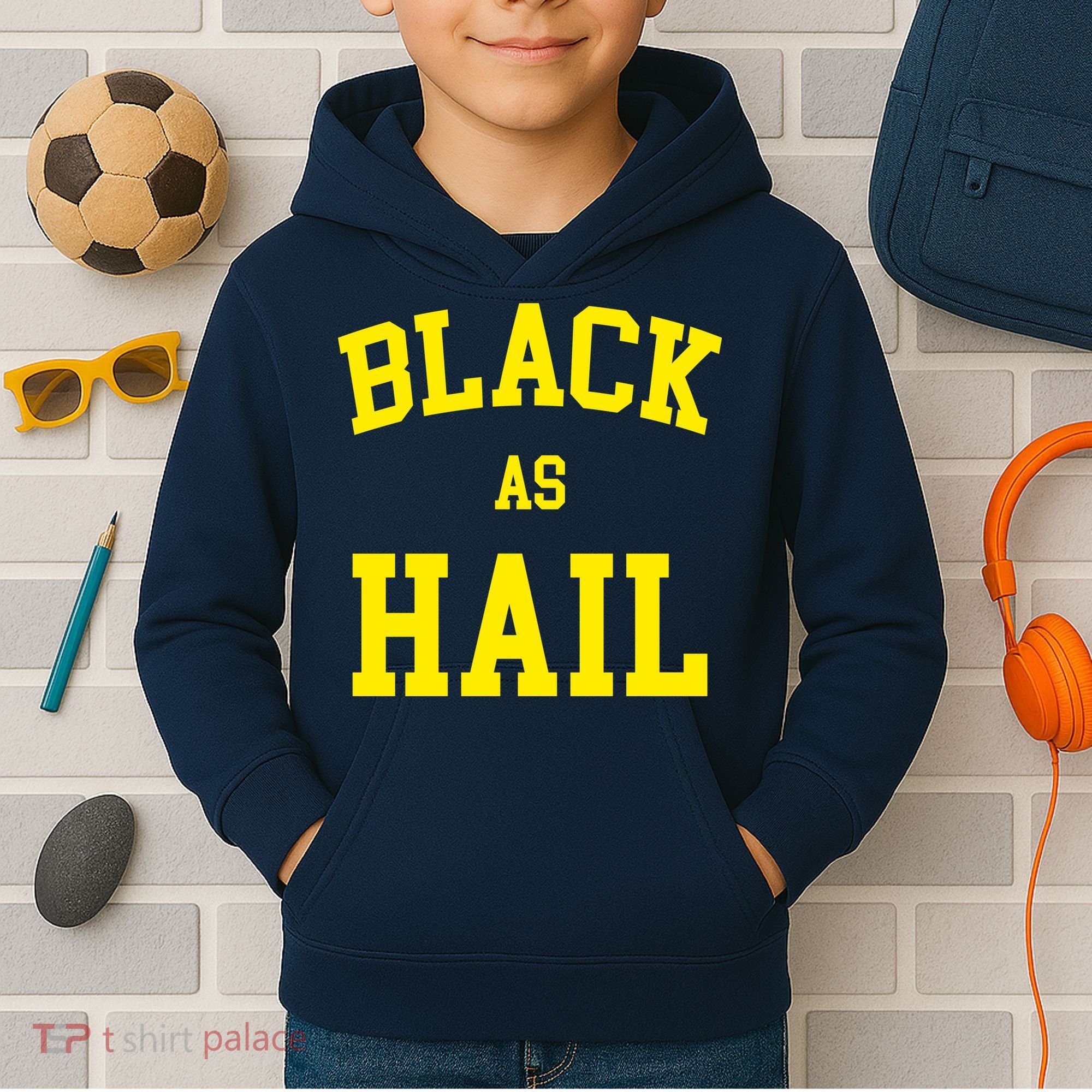 Black As Hail Yellow College Logo Kids Hoodie