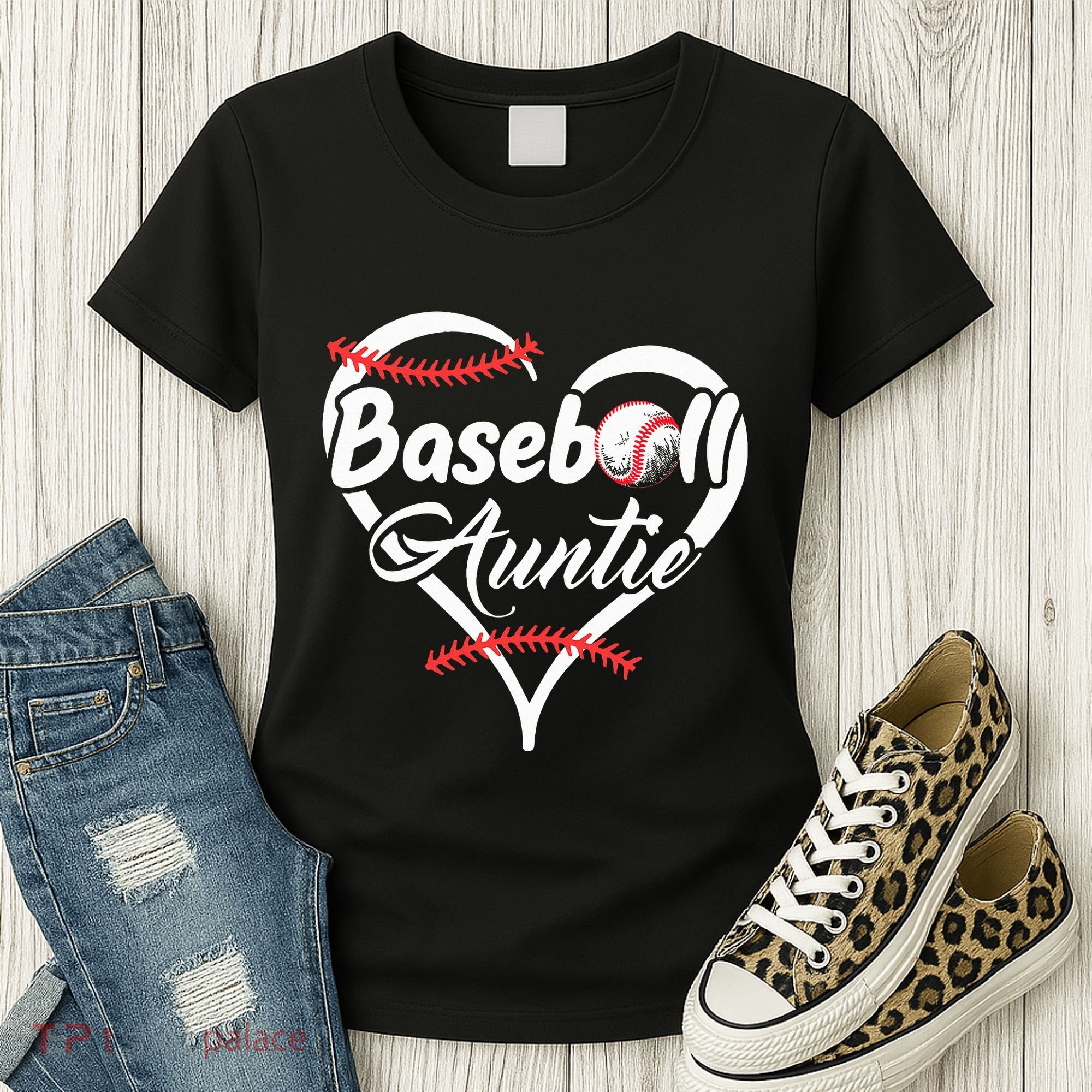 Baseball Aunt Heart Proud Baseball Auntie Women's T-Shirt