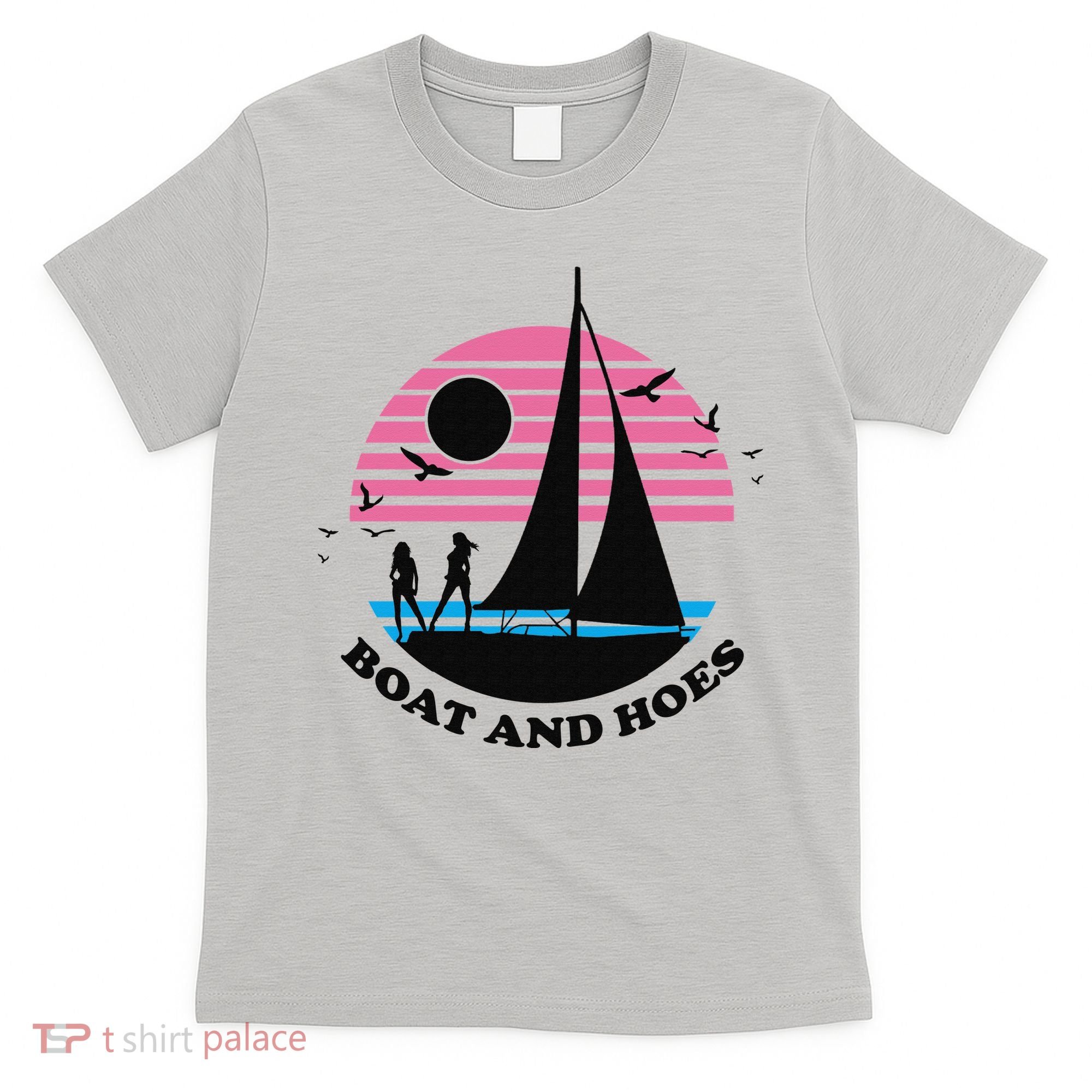 Boats And Hoes Retro Sunset Funny T-Shirt