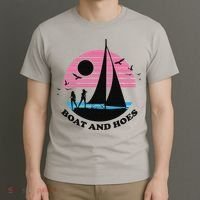 Boats And Hoes Retro Sunset Funny T-Shirt thumb 3