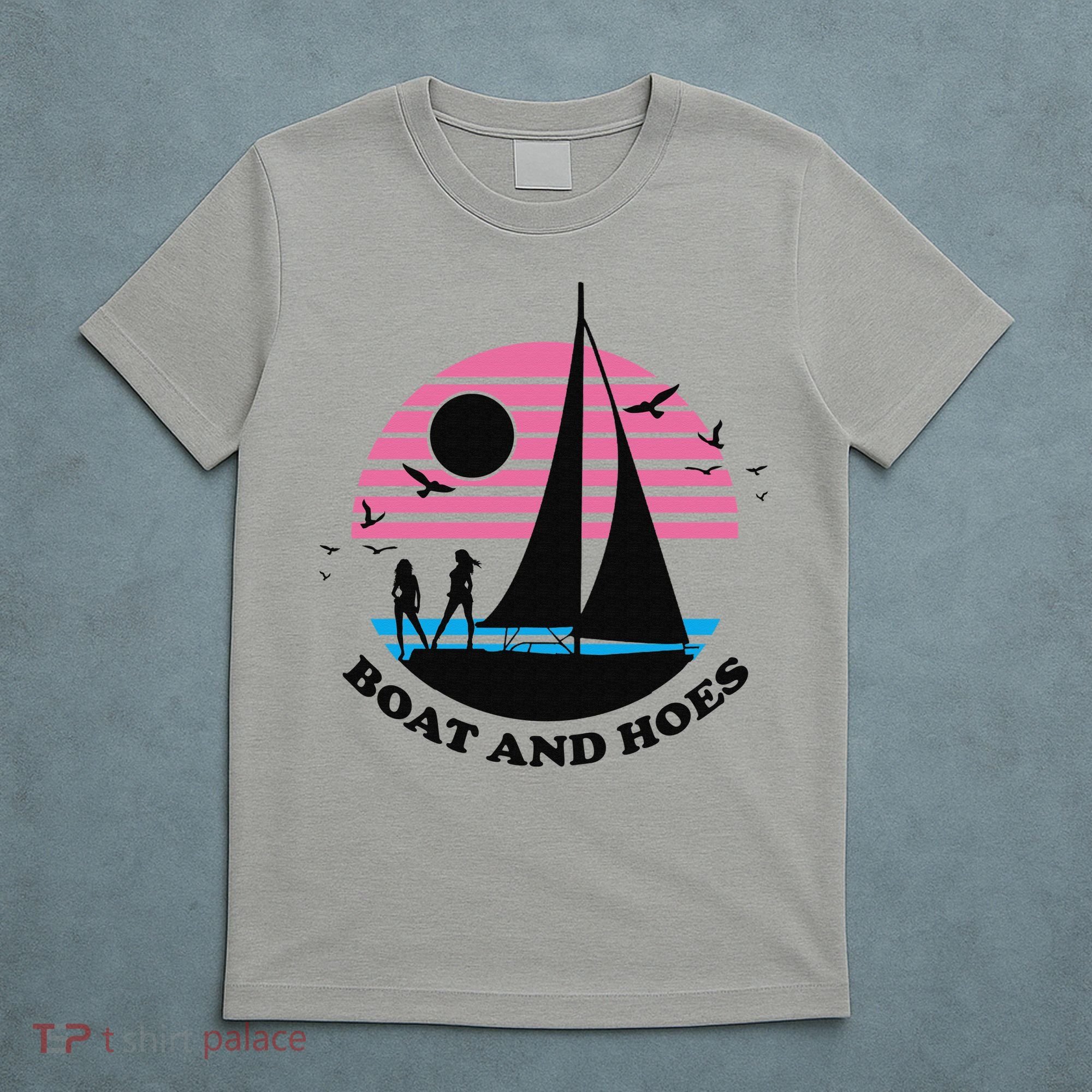 Boats And Hoes Retro Sunset Funny T-Shirt